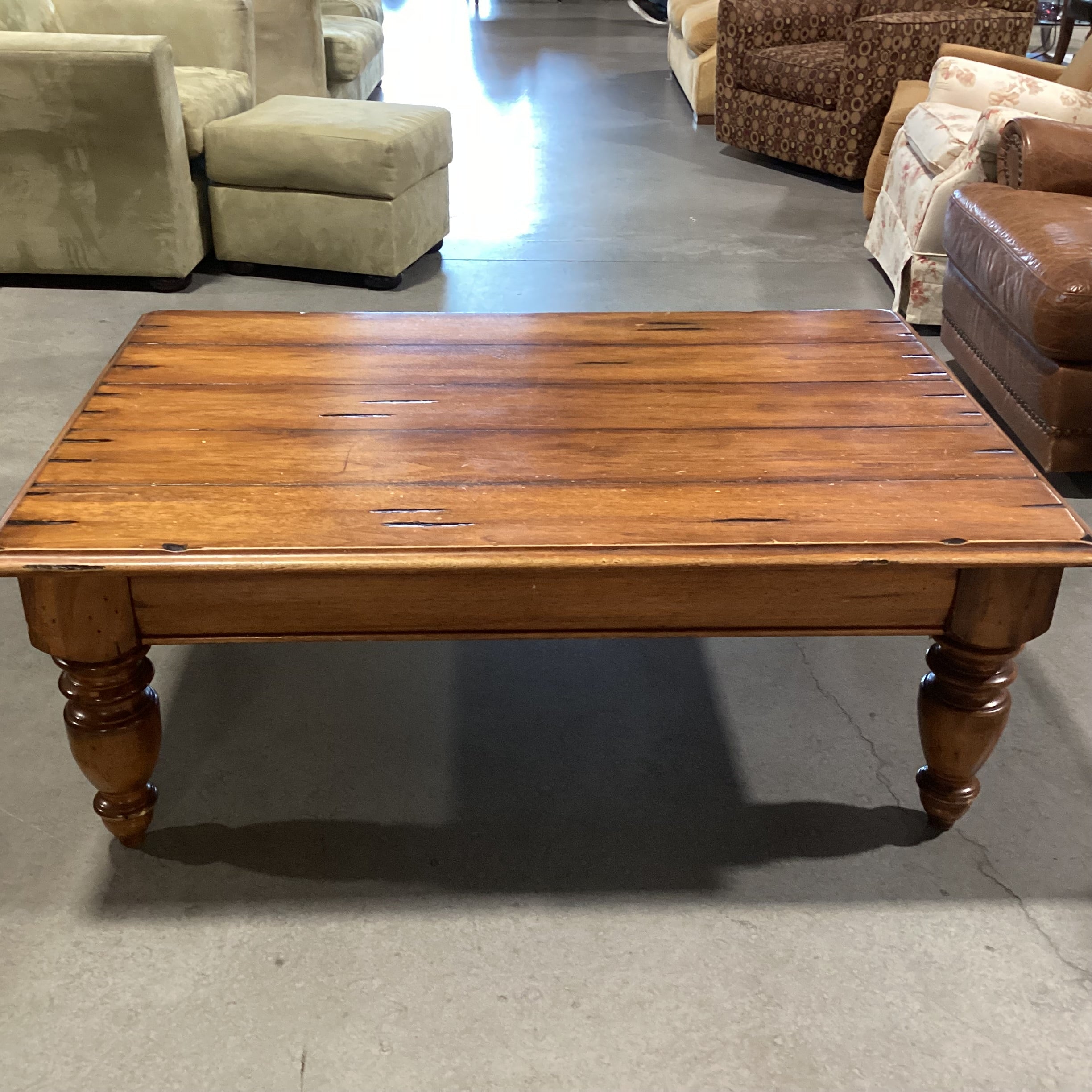 Distressed Finish Carved Wood Coffee Table 50"x 34"x 19"