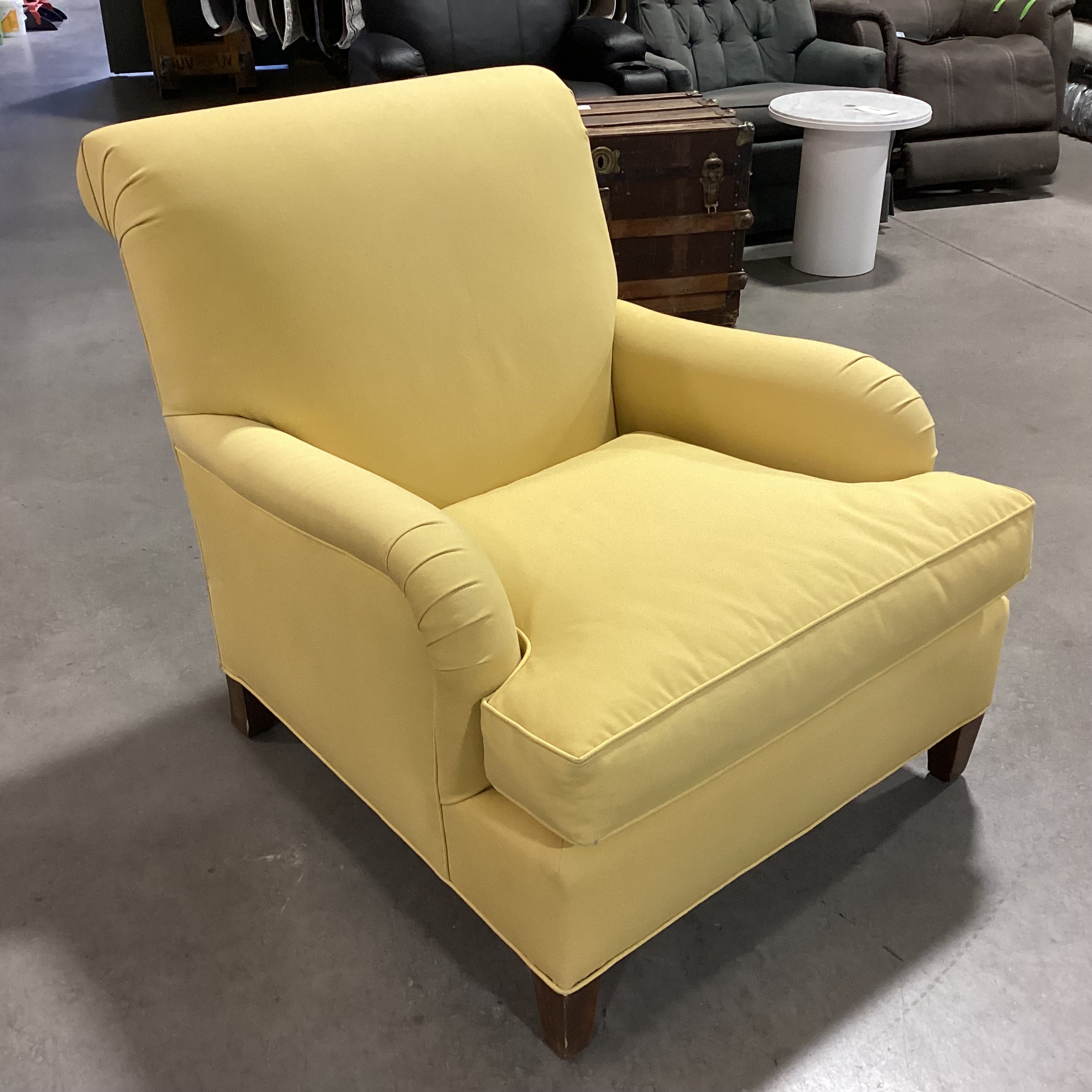 Custom Yellow Canvas Style & Down Roll Back & Arm Detail Chair 34"x 38"x 35"