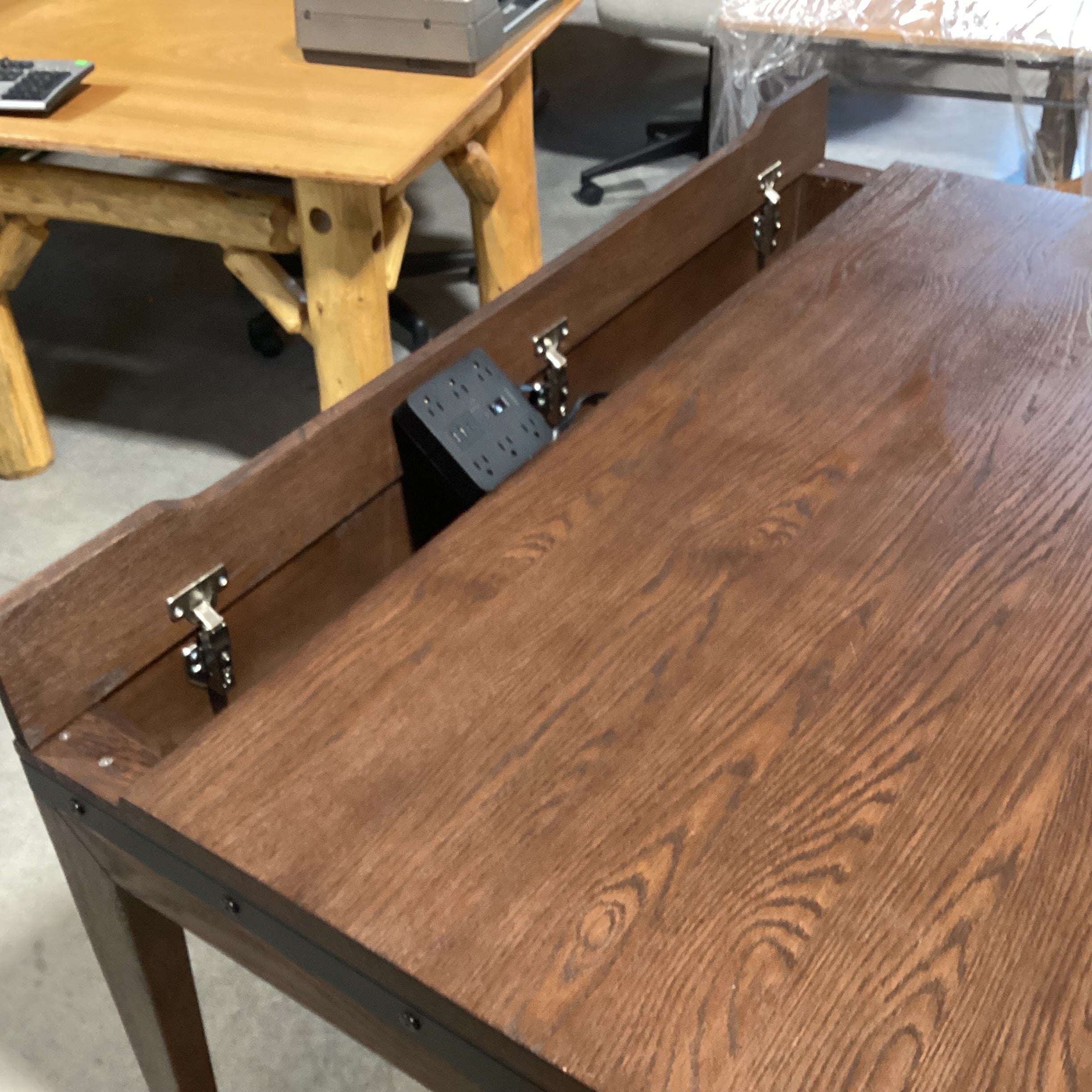 Dark Finish Wood with Flip Top Electrical Storage Desk 54"x 30"x 30"