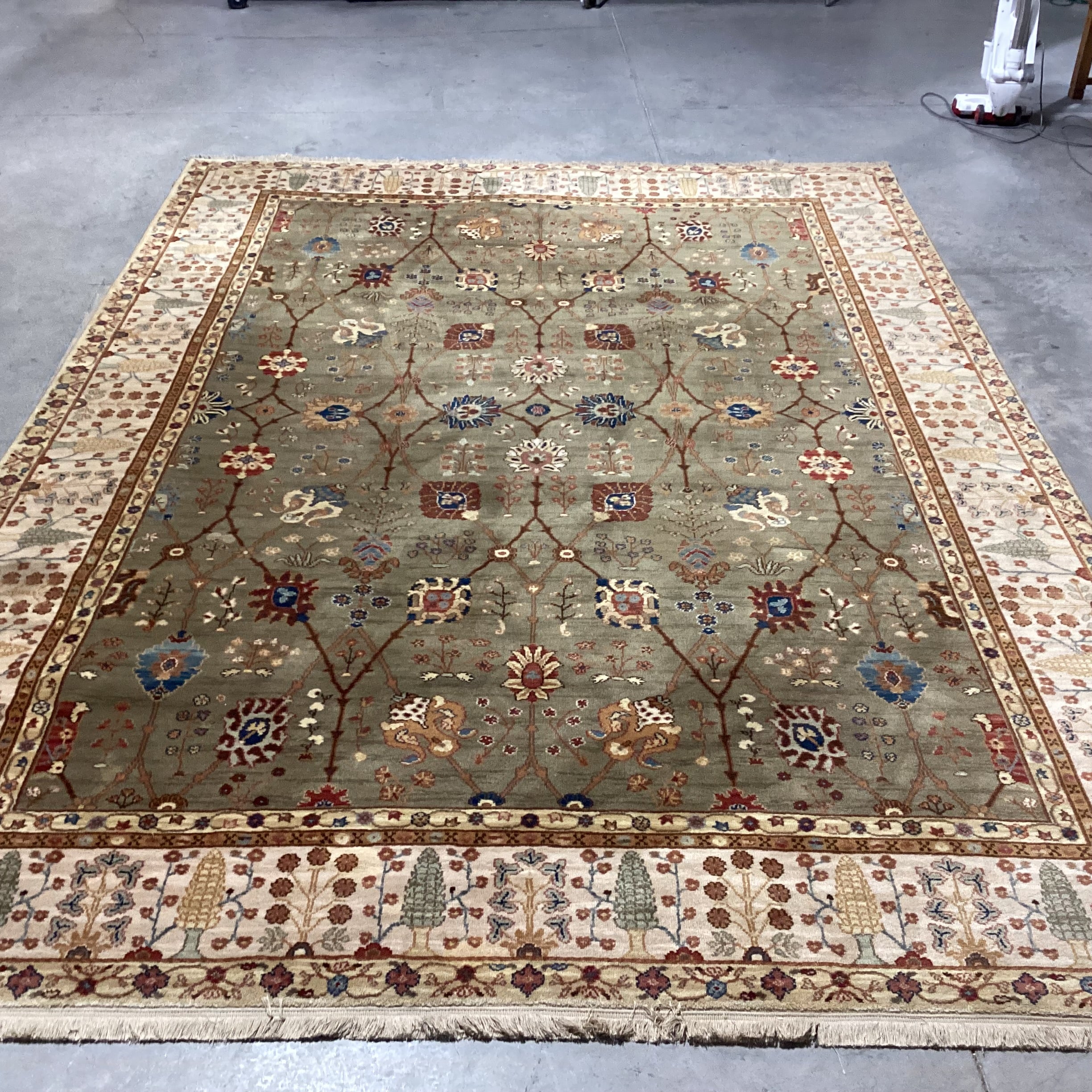 Karastan Paysage Palmette & Vinery Olive Tan Rust Blue Wool Rug8'8"x 12'4"