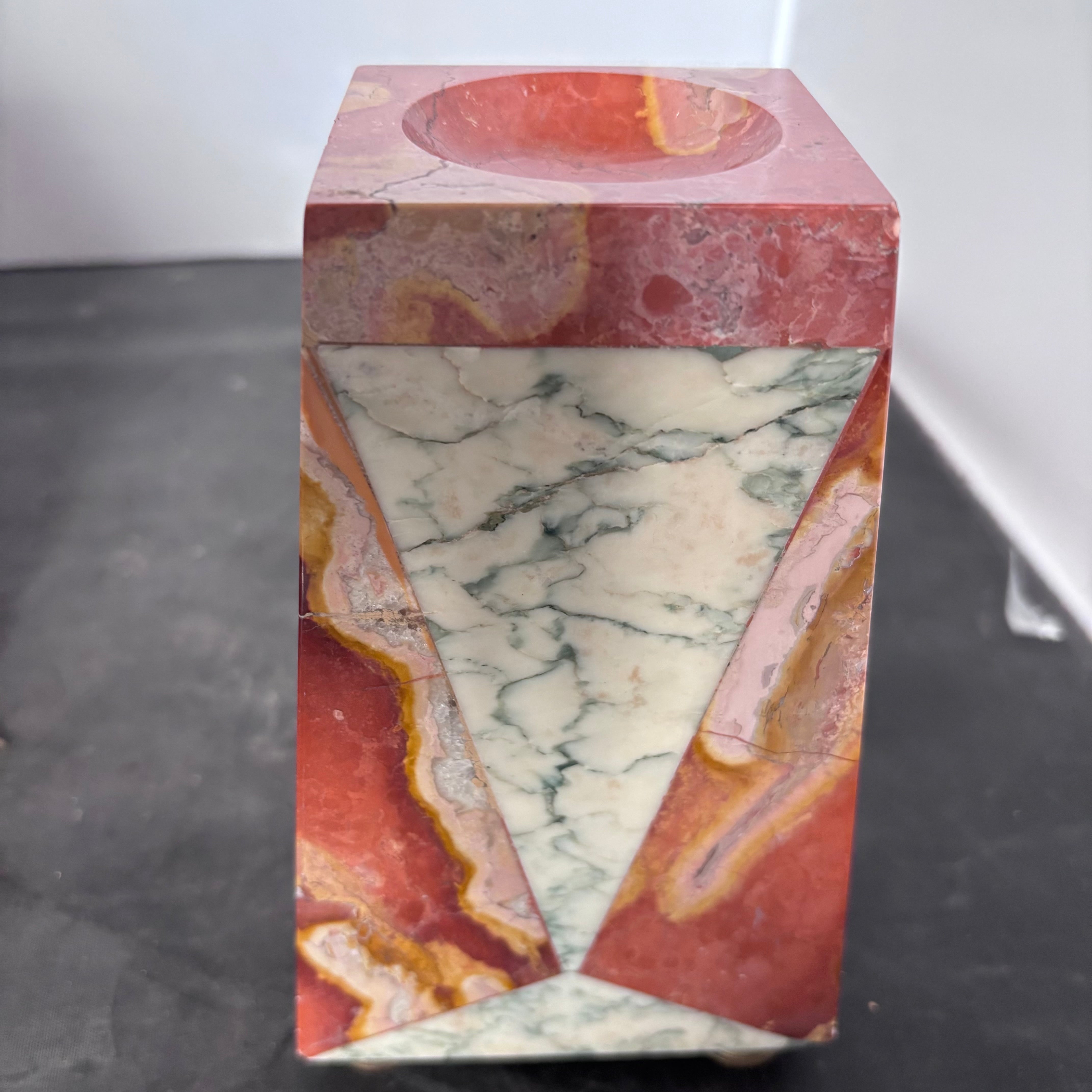 Set of 3 Antique Art Deco Marble Mantle Clock with 2 Marble Candle Holders