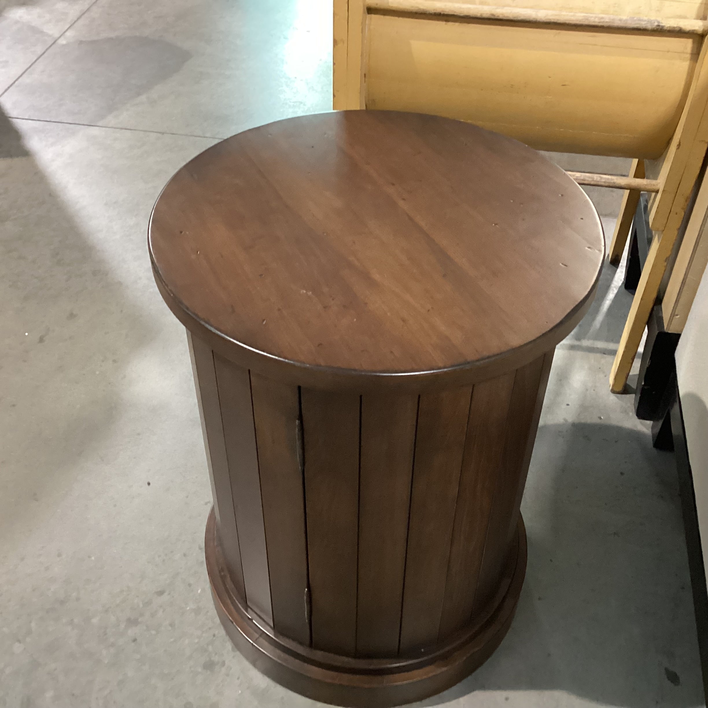 Dark Finish Column Round 1 Door Cabinet End Table 20" DIameter x 26"