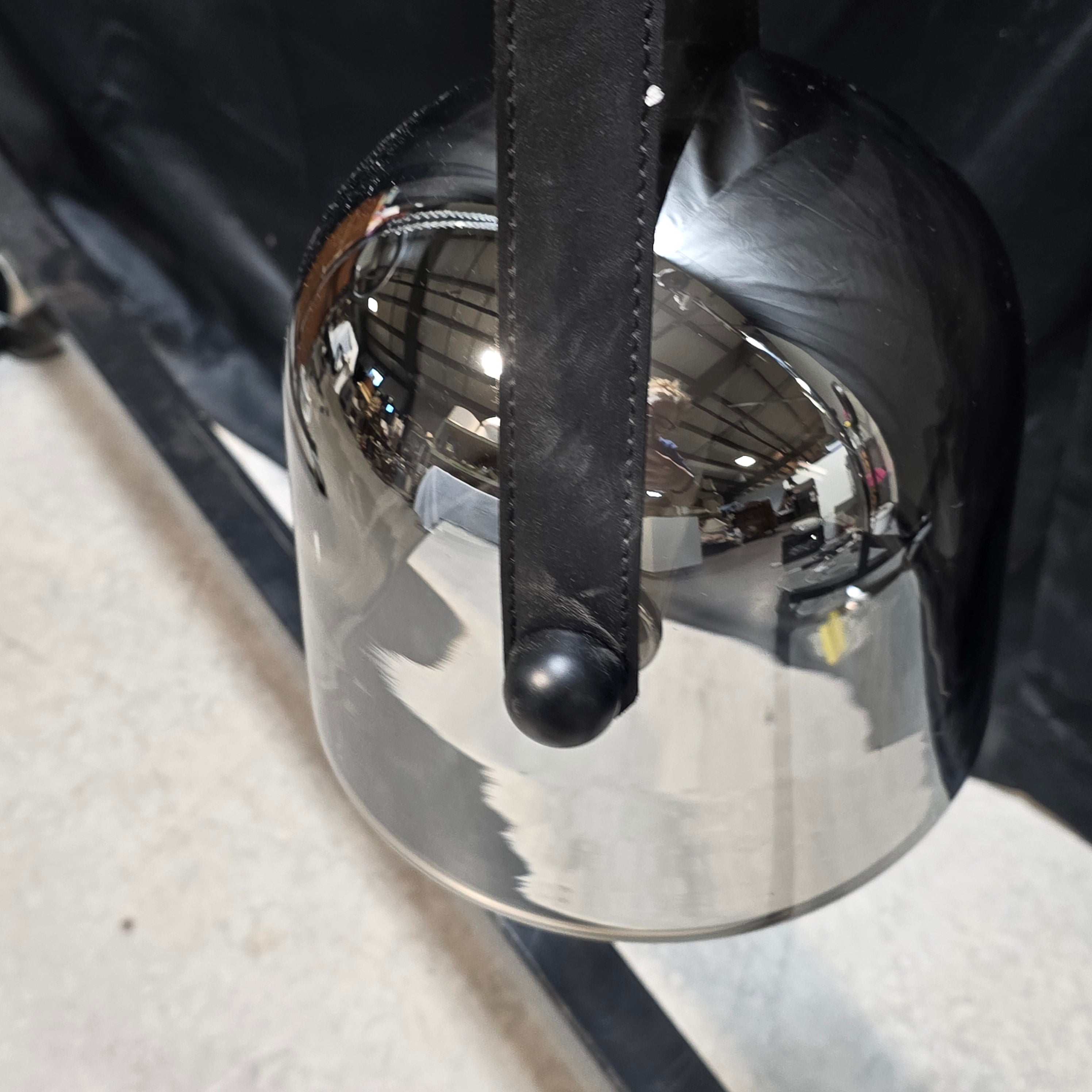 Mirrored Dome Pendant LED Light on Leather Straps 7"Dx42"