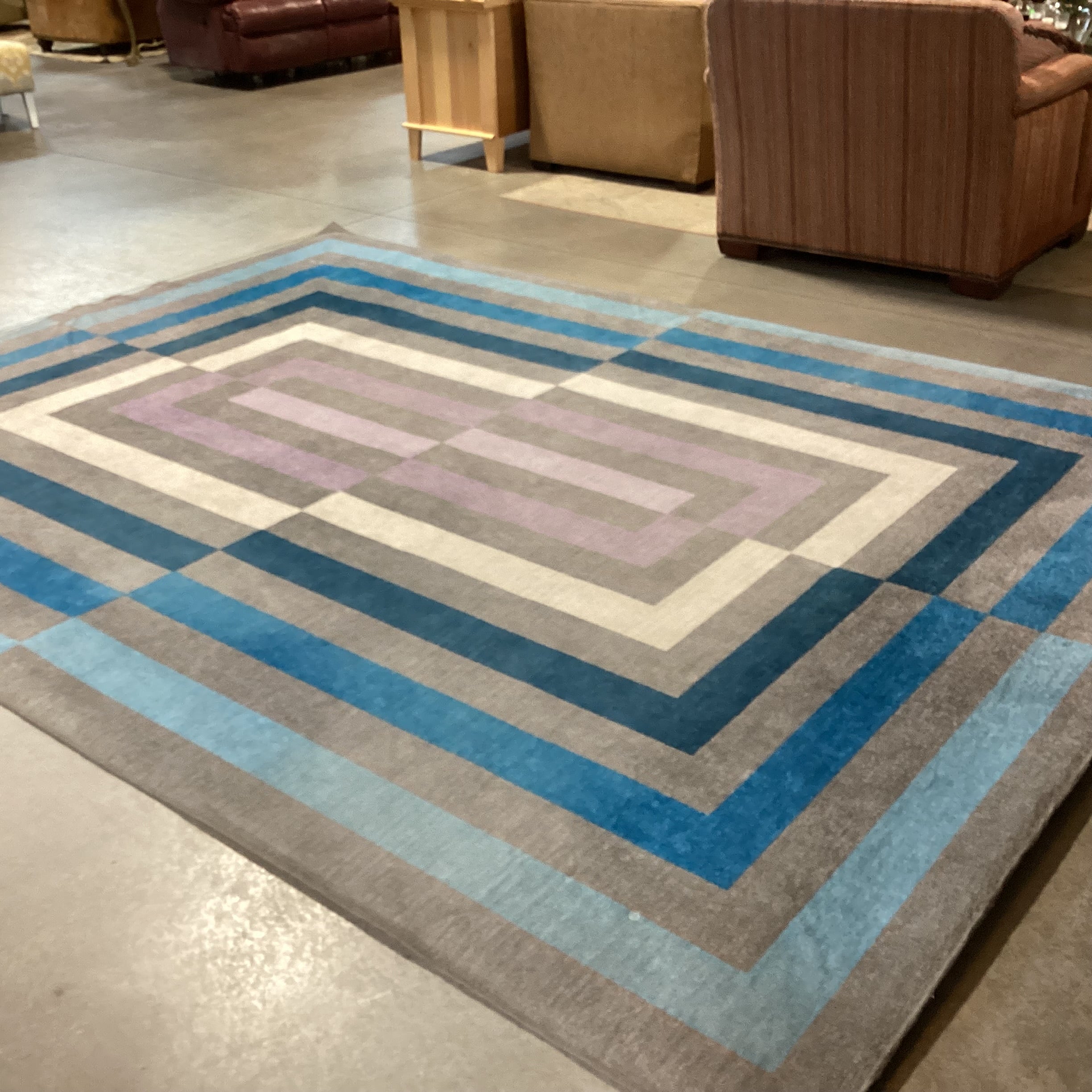 Ruggable by Jonathan Adler OP Art Blue Grey Lavender with Pads Rug 9'x 12'