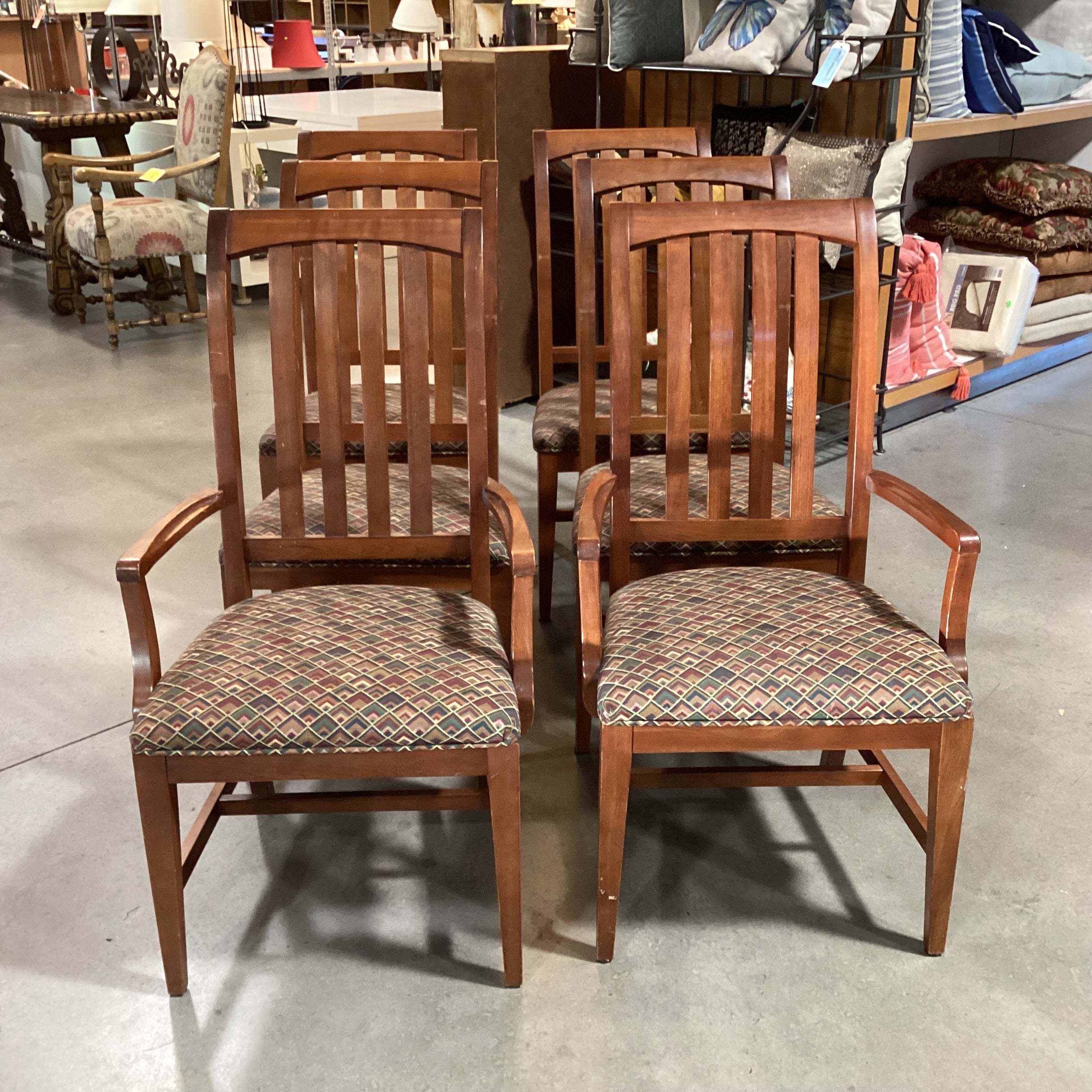 Set of 6 Carved Wood Slat Back with Upholstered Seat Dining Chairs 23"x 23"x 41"