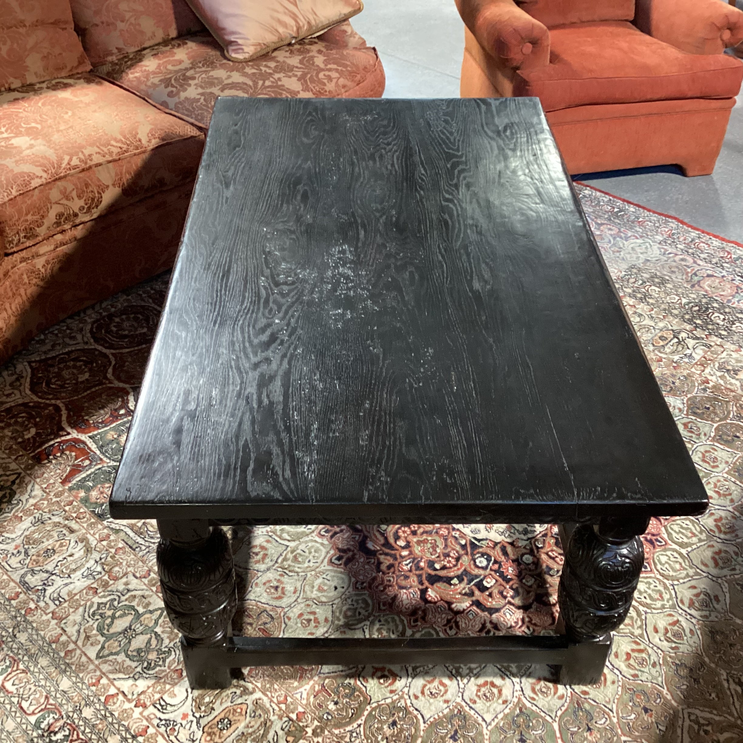 Antique Black Finish Ornate Carved Wood Coffee Table 60"x 36"x 24"