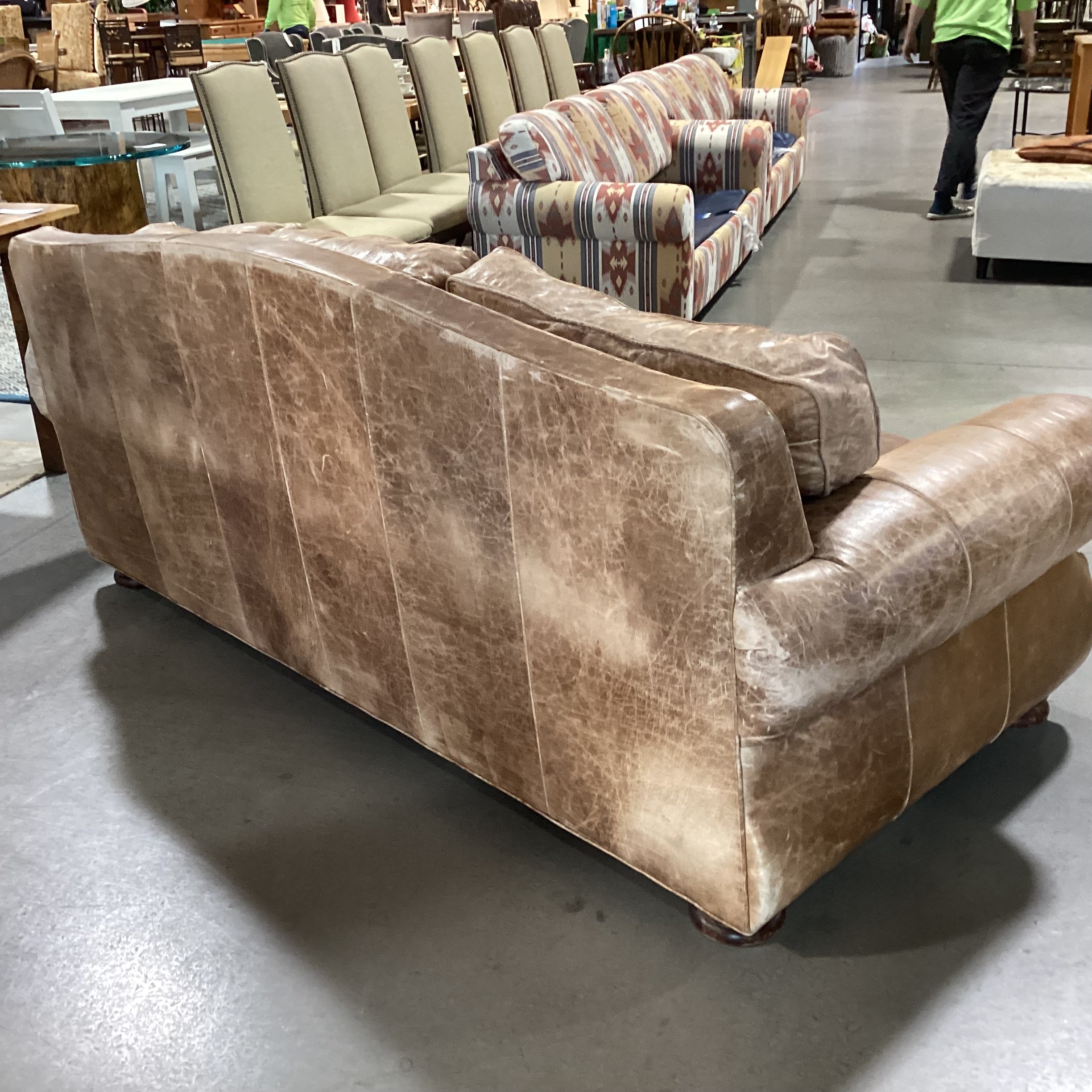 Leather Nailhead Arch Back Roll Arm Sofa 87"x 41"x 36"