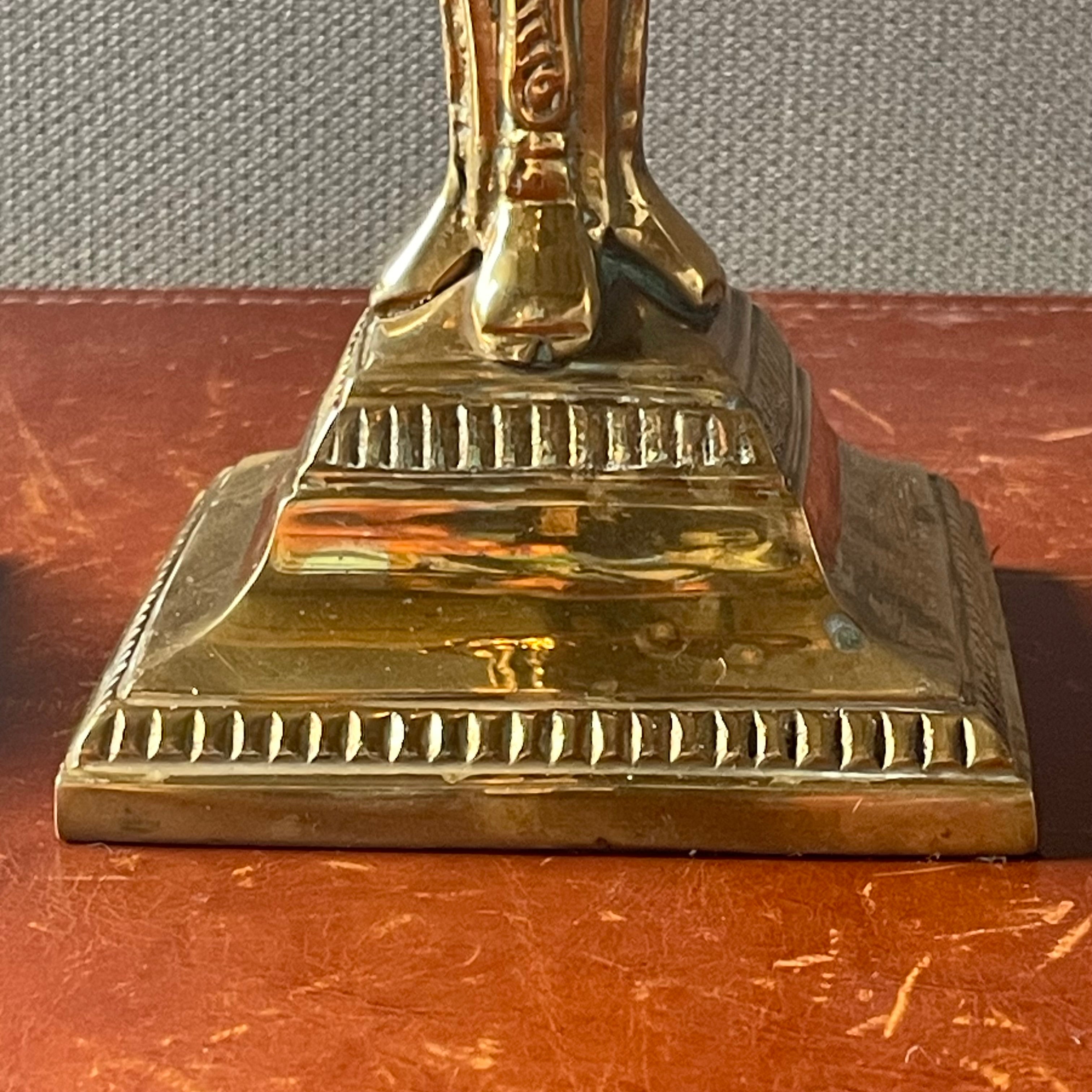 Vintage Hollywood Regency Style Art Deco Revival Brass Ramshead Candleholders, Pair, 3.5"x 8"