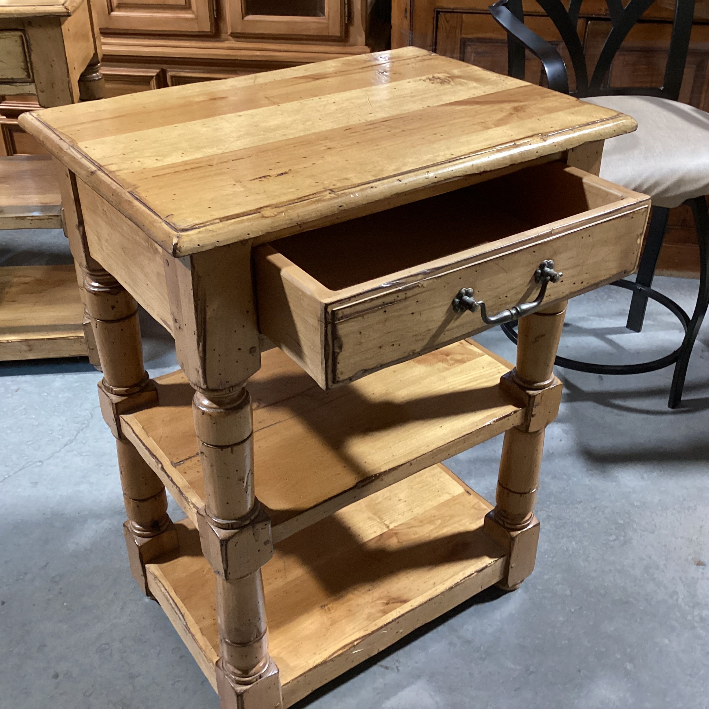Golden Distressed Carved Wood 3 Tiered 1 Drawer End Table 25"x 18"x 33"