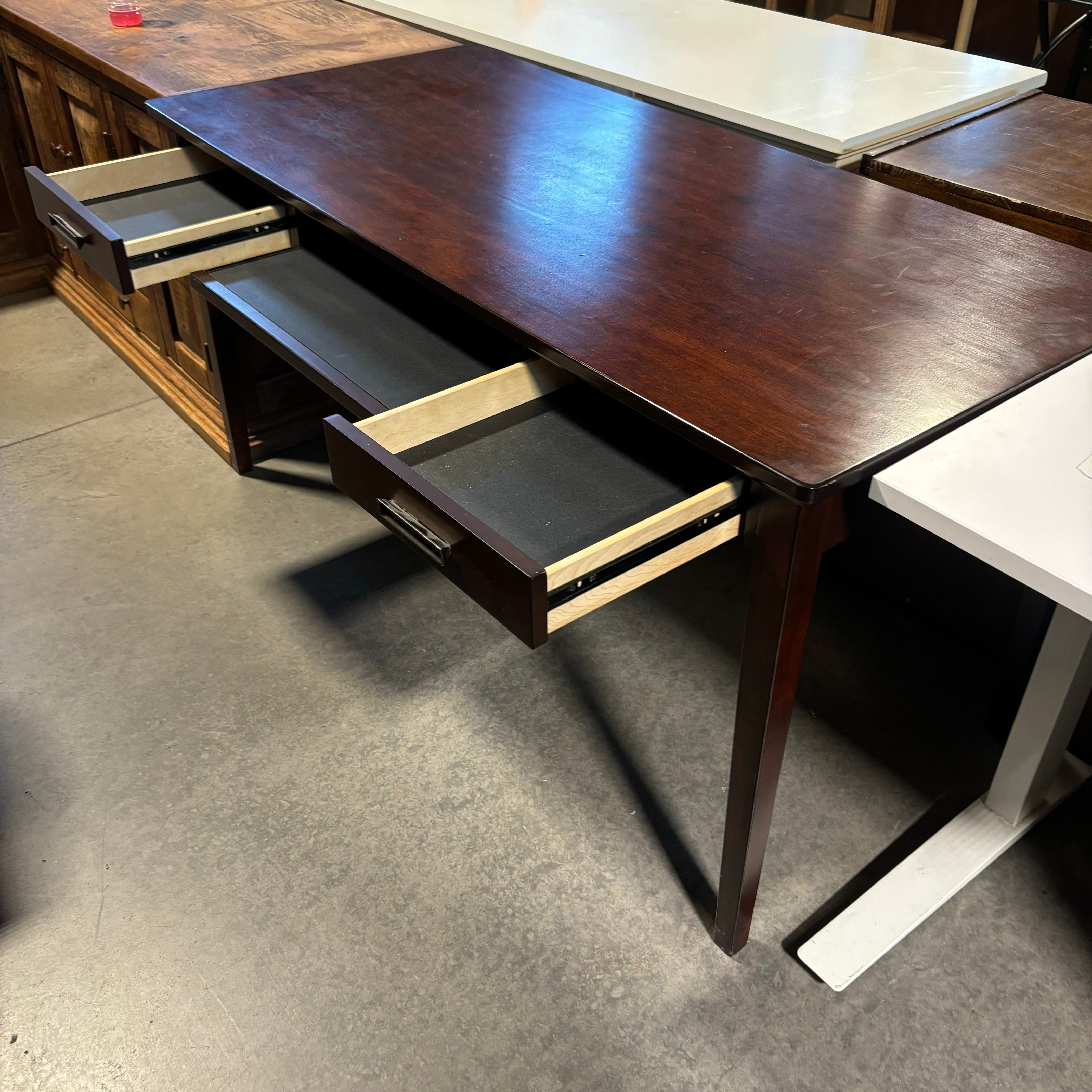 Cherry Finish Wood & Veneer with 2 Drawers & Center Pullout Desk 60"x 28"x 30"