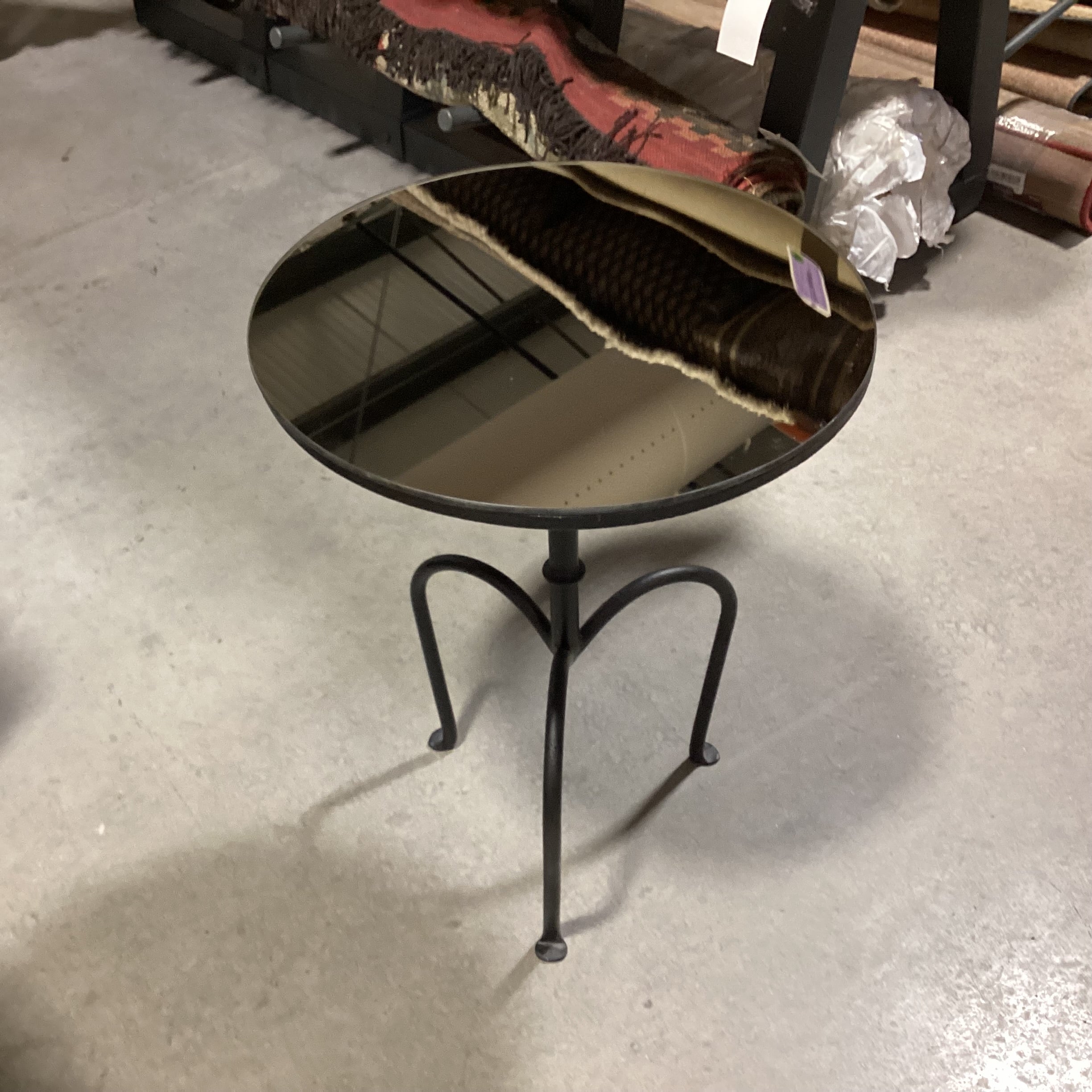 Round Mirror Top & Iron Accent Table 18" Diameter x 24.5"