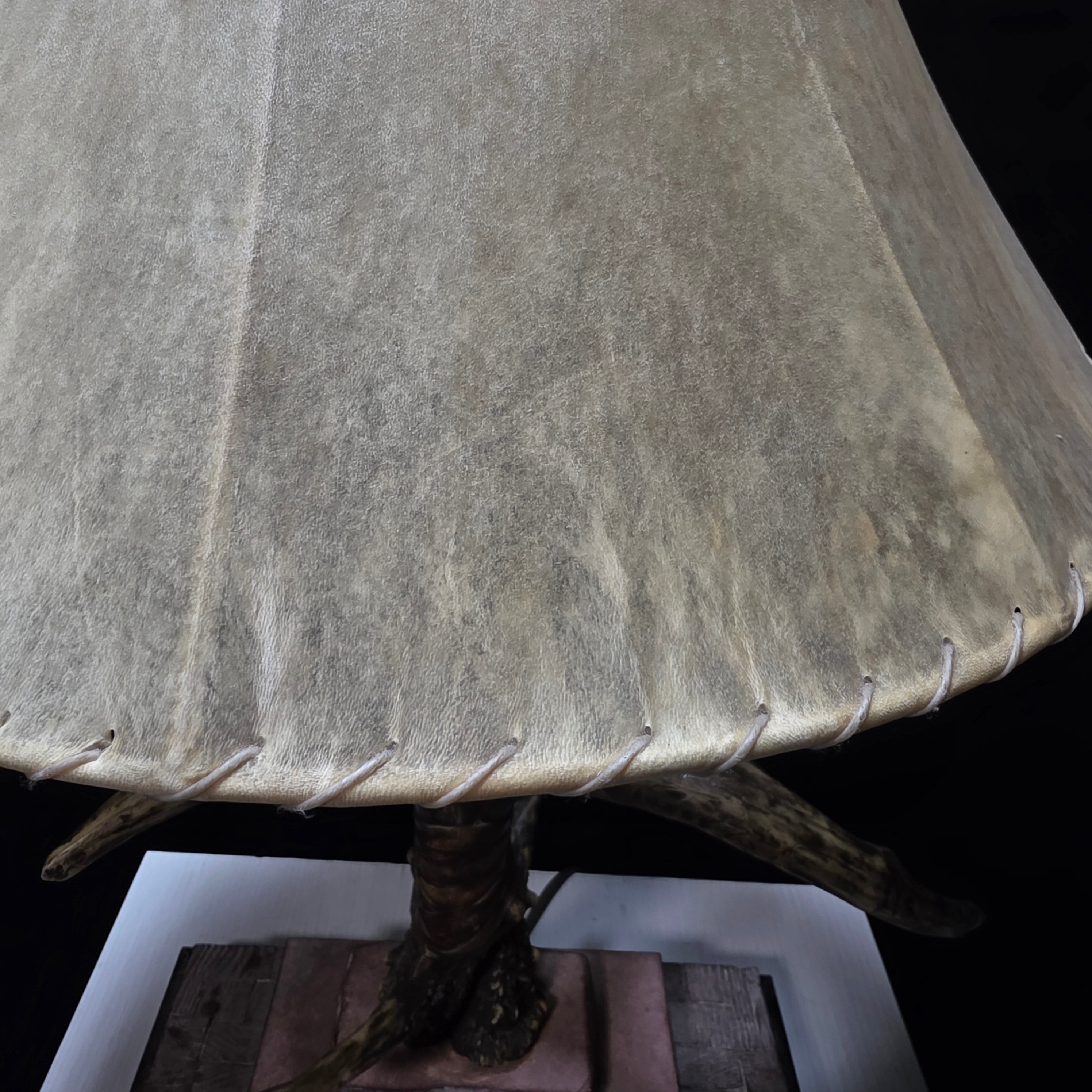 Real Antler Table Lamp with Rawhide Shade17"x9"x32"