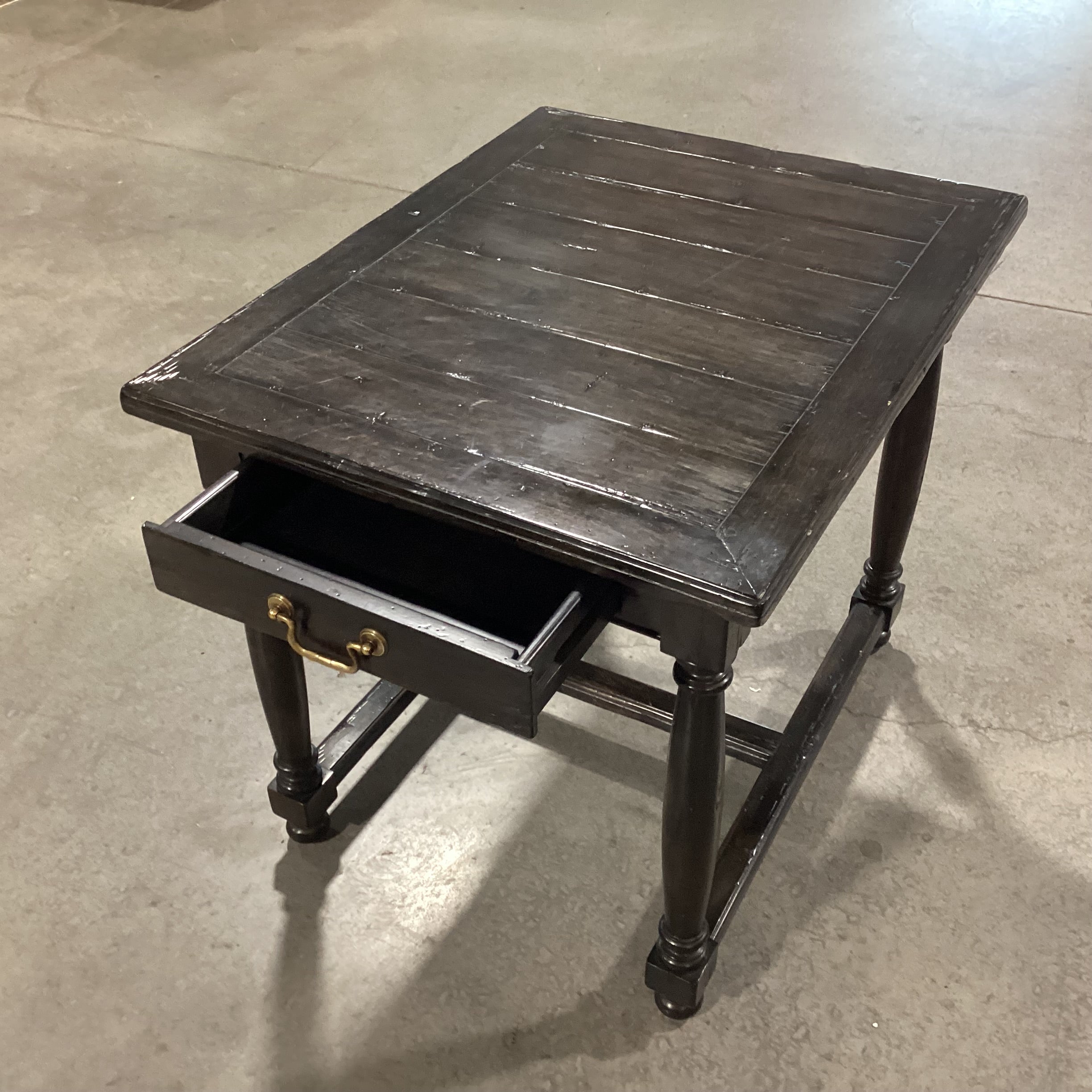 Dark Finish Distressed Wood 1 Drawer End Table 24"x 30"x 25.5"
