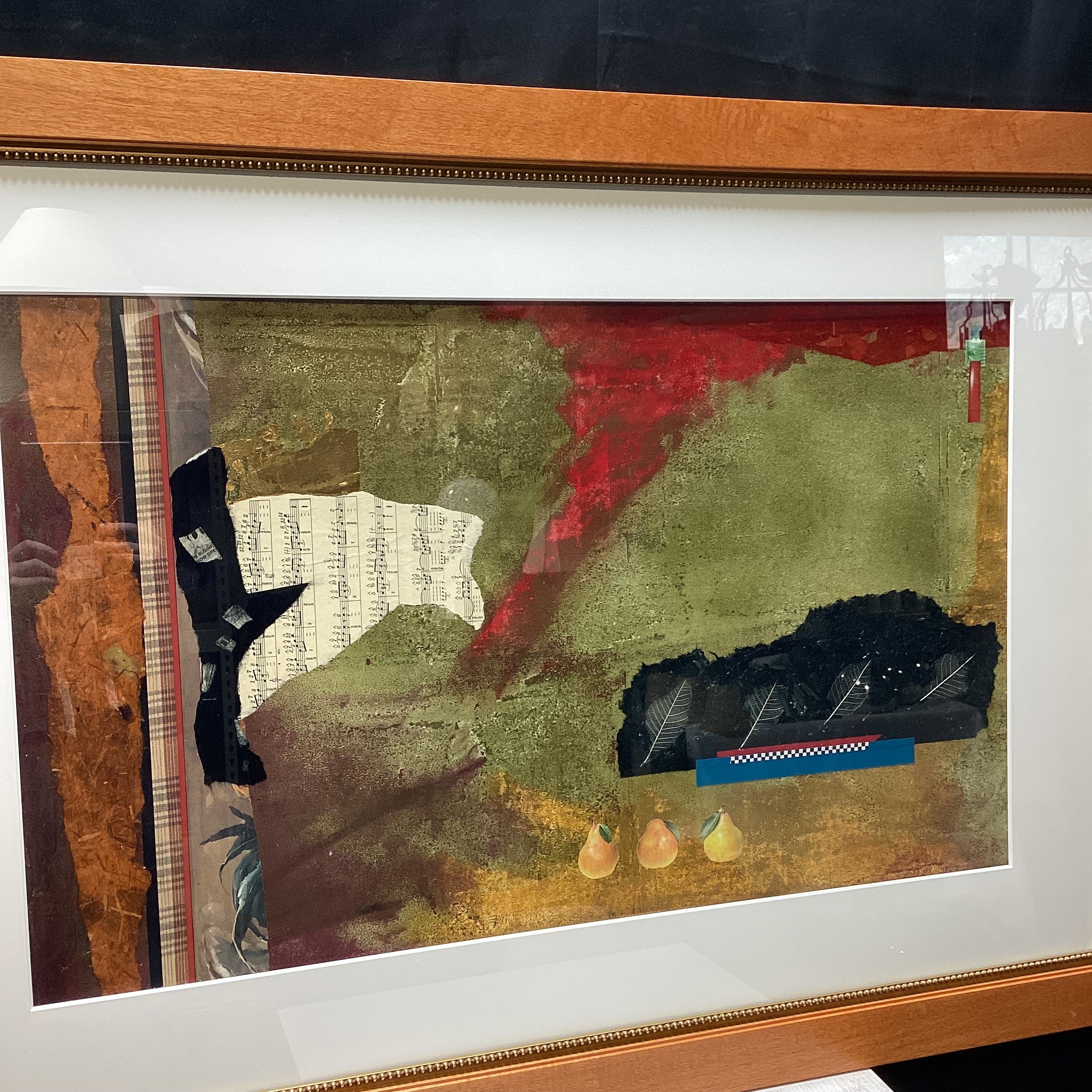 Original Abstract Mixed Media Collage Art In Wooden Frame  49" x 35"