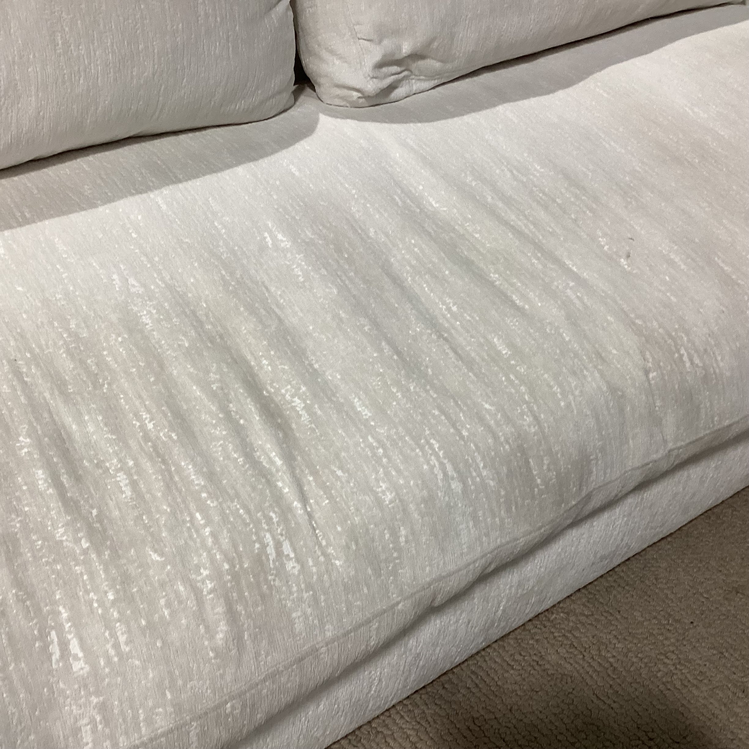 Custom Ivory Raised Texture Velvet Down Mix 3 Piece Sectional 146"x 134"x 45"x 29"