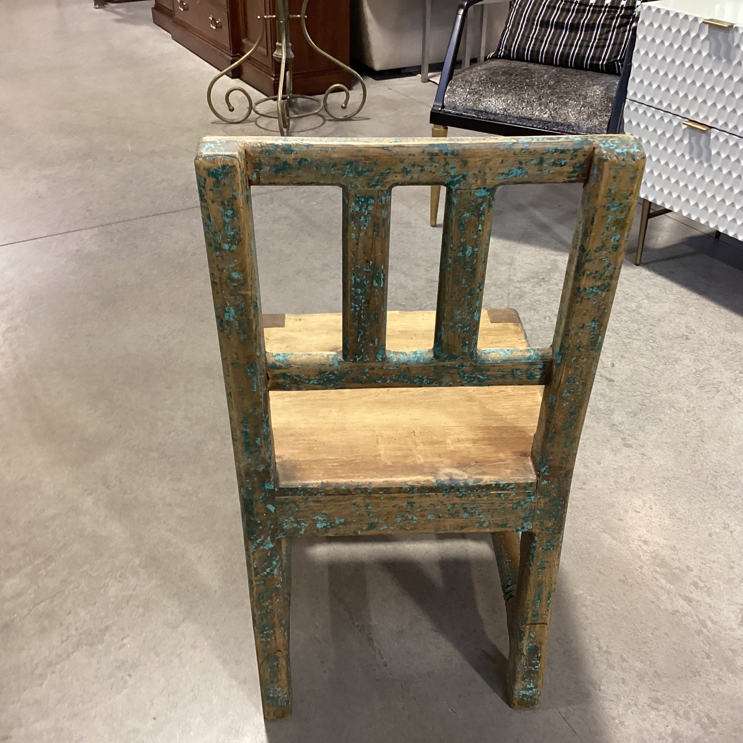 Santa Fe Style Carved Wood with Teal Distressing Chair 18"x 21"x 37"