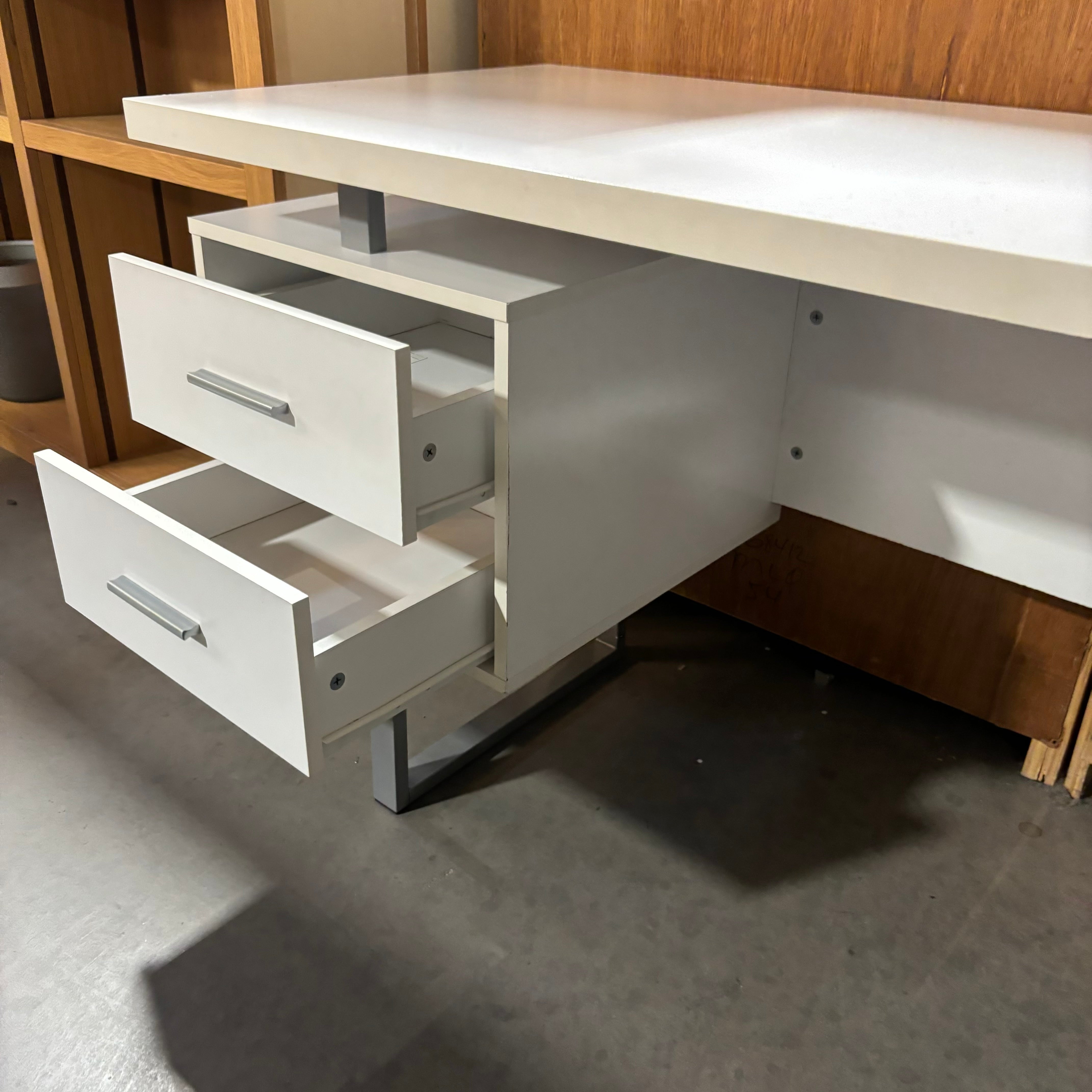 White Laminate with Steel Base & Pulls 3 Drawer Desk 60"x 24"x 30"
