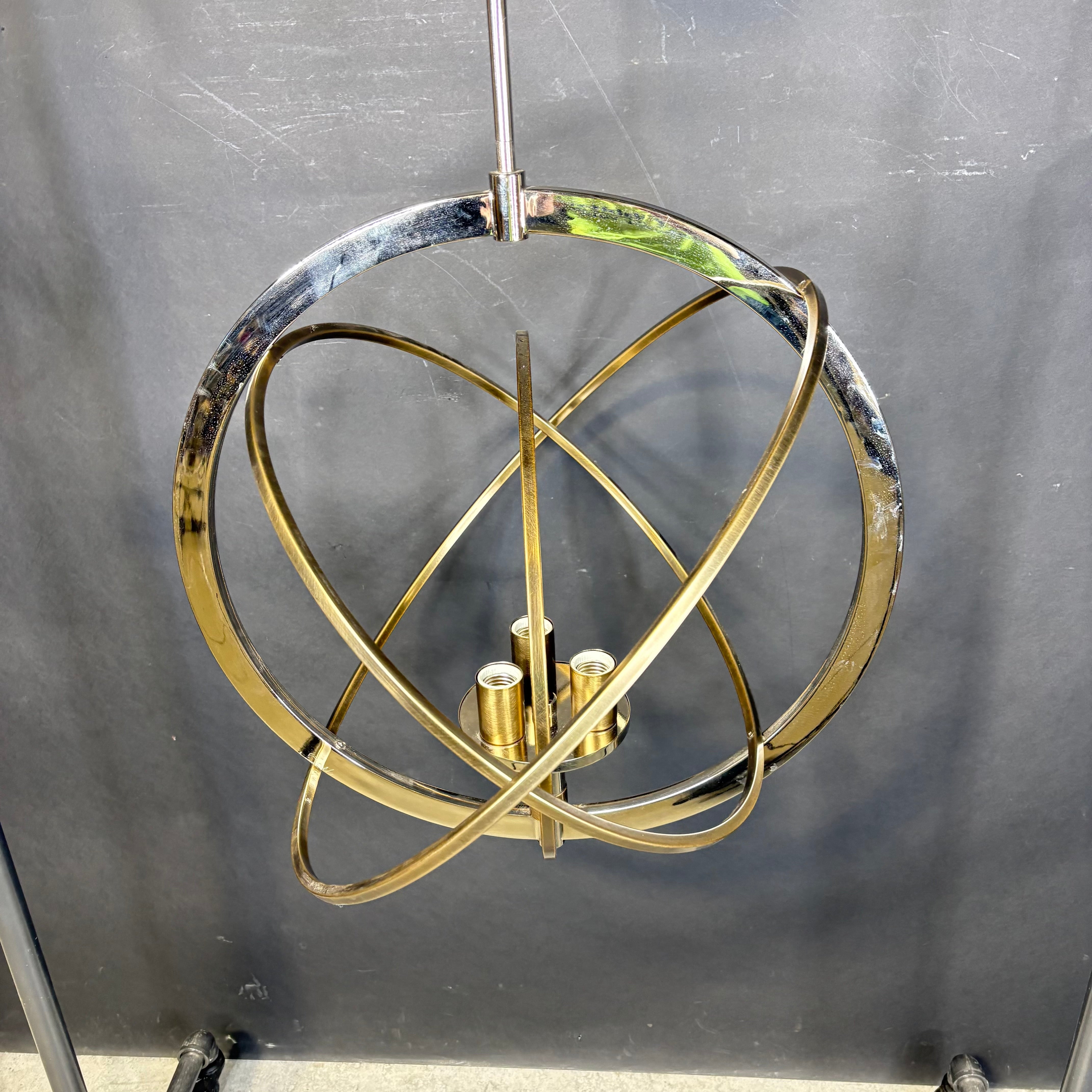 Kichler Ibis 3-Light Polished Nickel and Natural Brass Orb Ceiling Pendant 22.5” Diameter x 39”