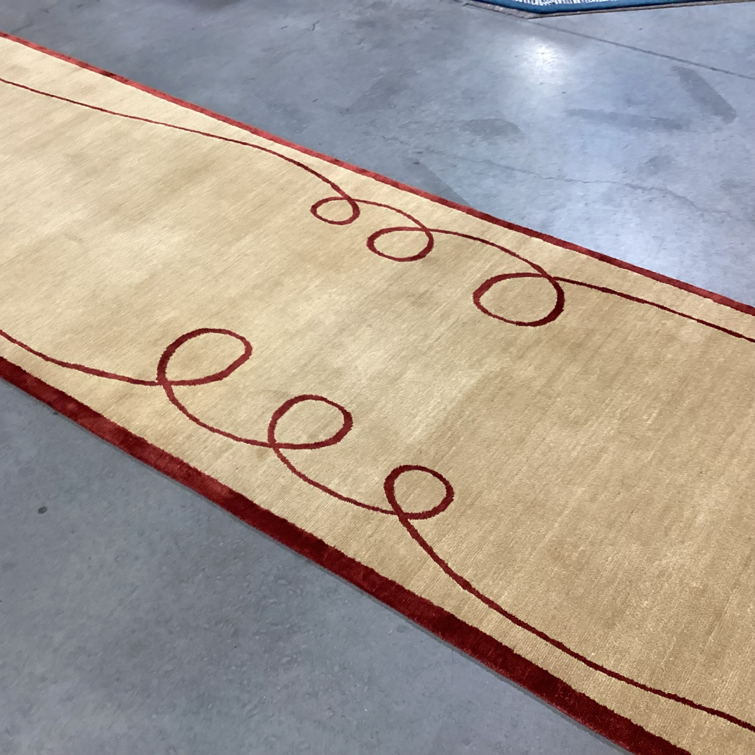 Gold & Rust Red Ribbon Hand Knotted Hand Spun Wool Custom Made in Nepal Rug 4'x 21'6"