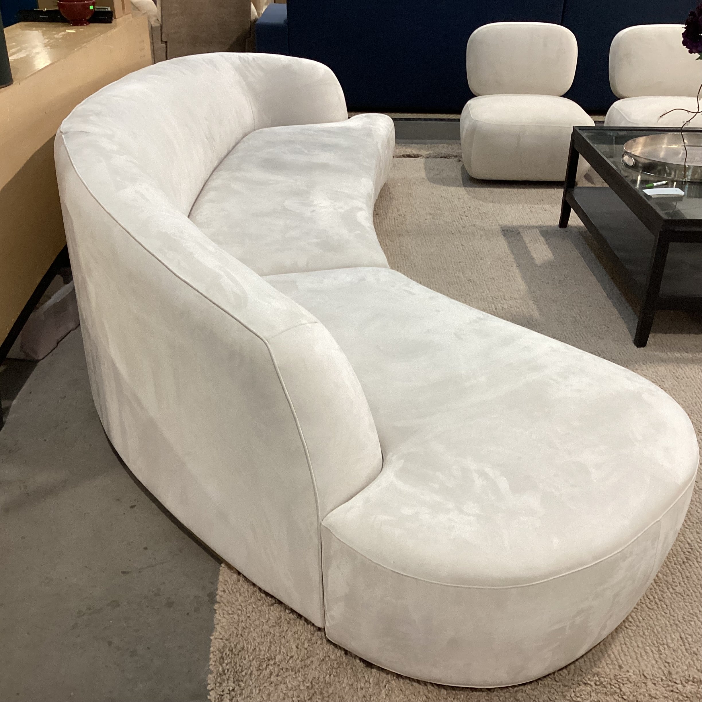 Rove Concepts Reya Dove Grey with Brass Finish Base Curved 2 Piece Sectional 134"x 66"x 36"x 32"