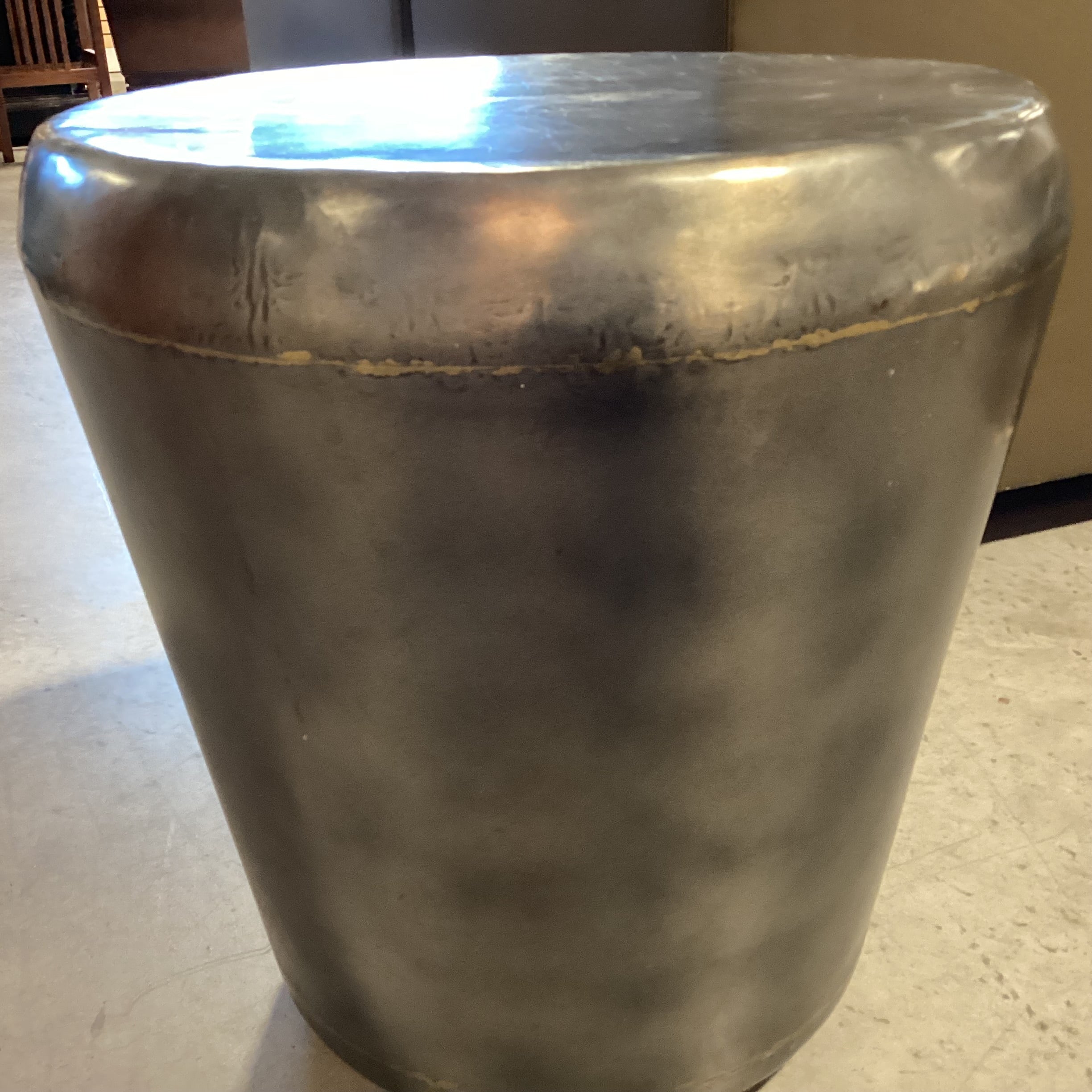 Pewter Finish with Gold Weld Like Detail Steel Drum Accent Table 21" Diameter x 22"