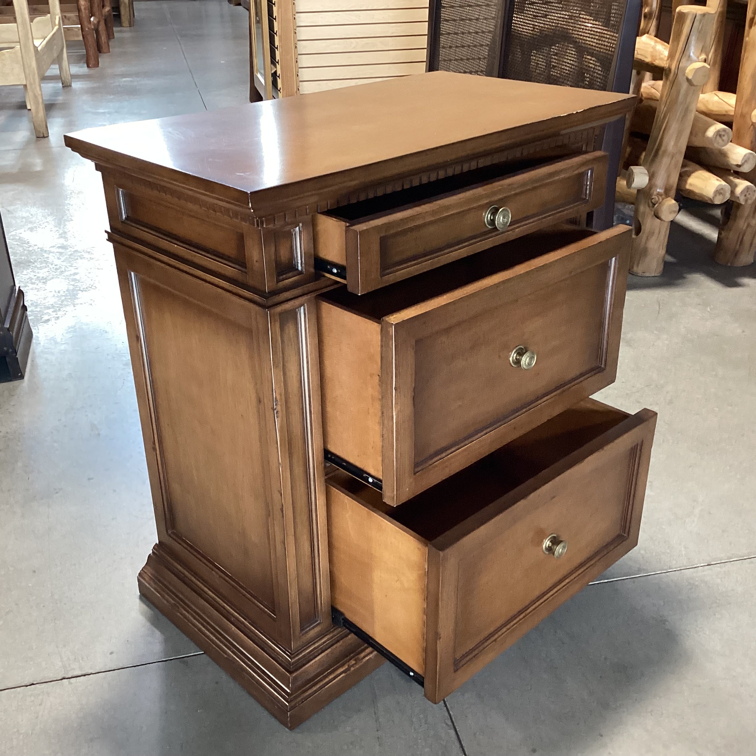 Solid Finished Carved Wood 3 Drawer Chest Nightstand 34"x 19"x 36"