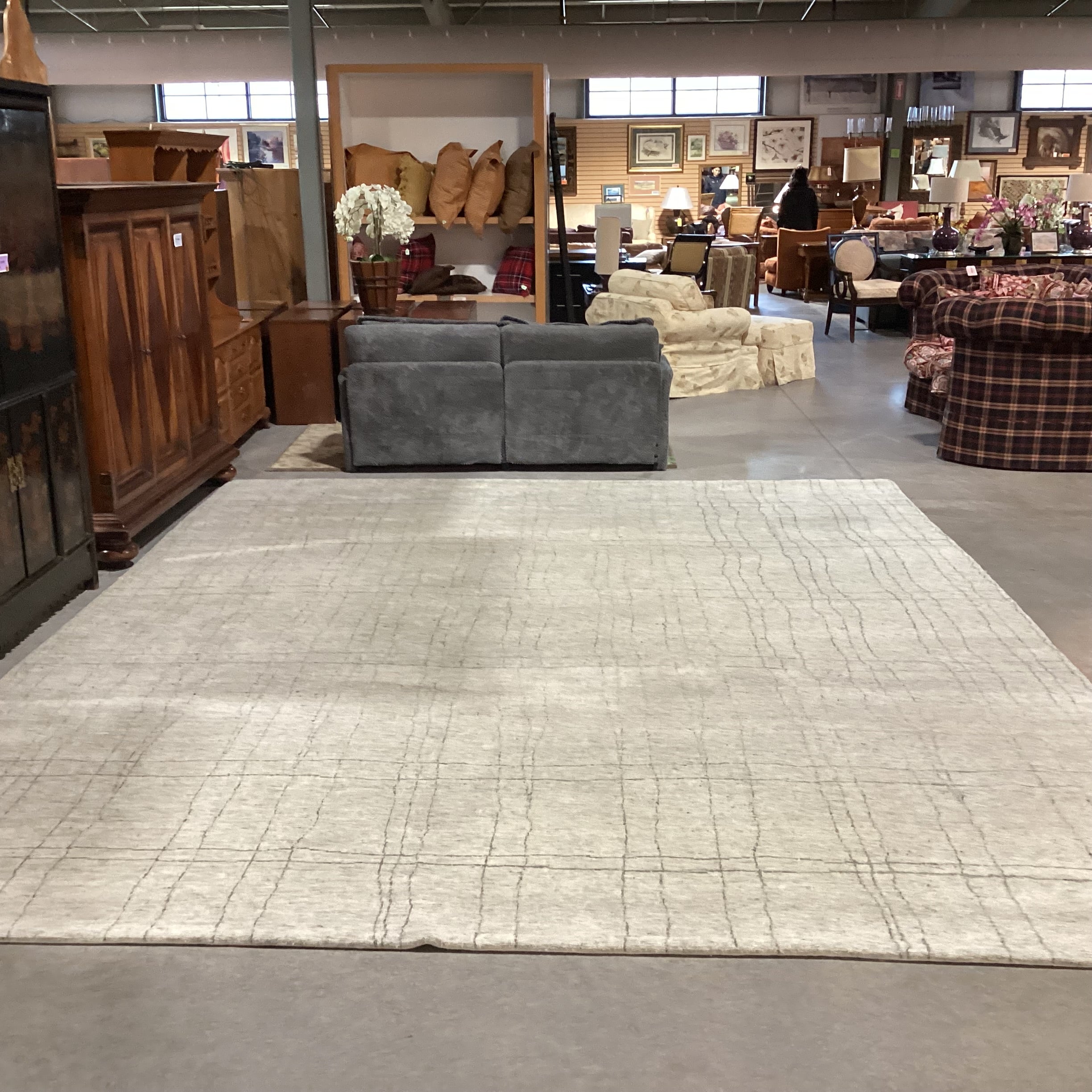 Cream & Grey Hand Woven Wool Rug 12'x 15'