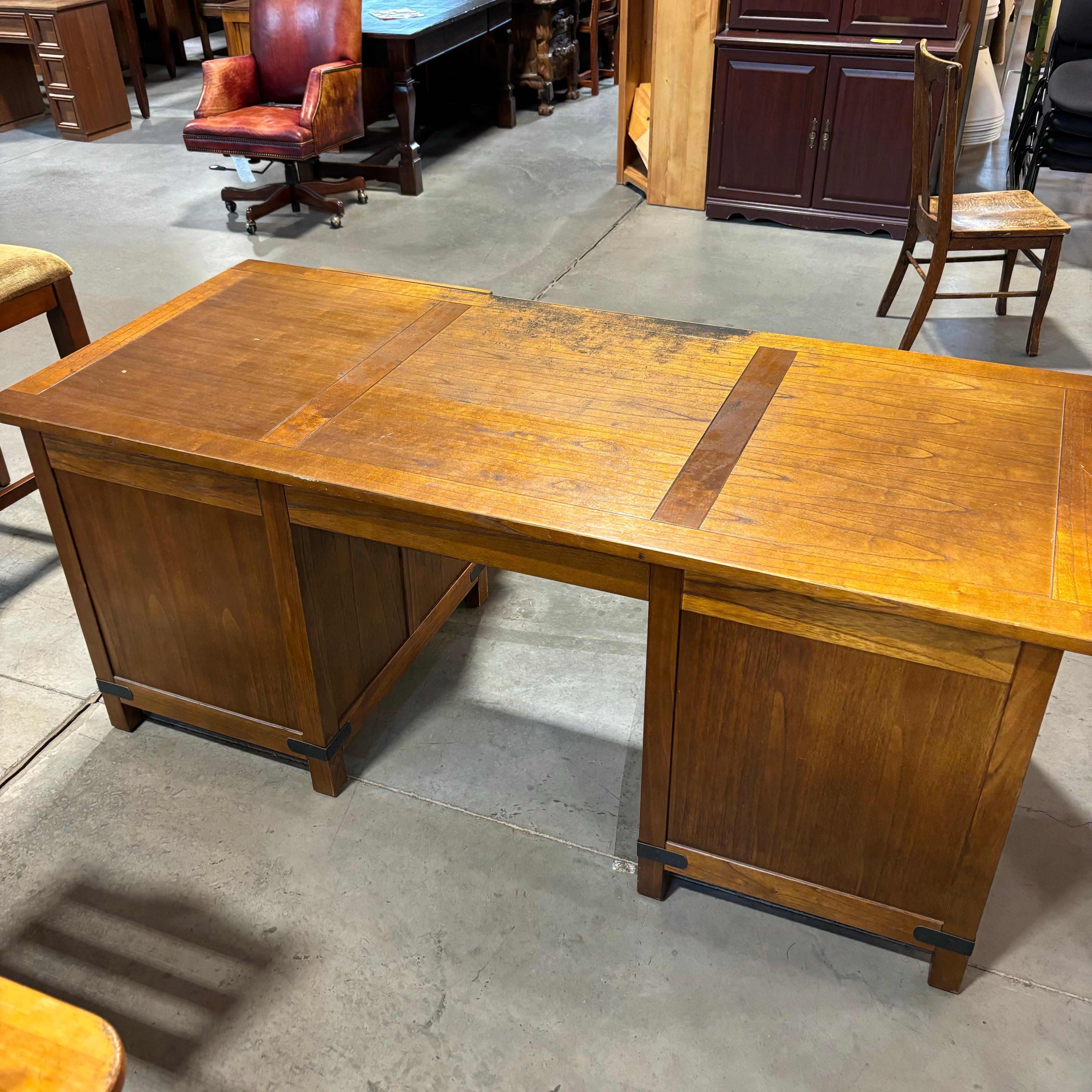 Arhaus Solid Wood with Iron Accents 6 Drawer Desk 71"x 31.5"x 30.5"