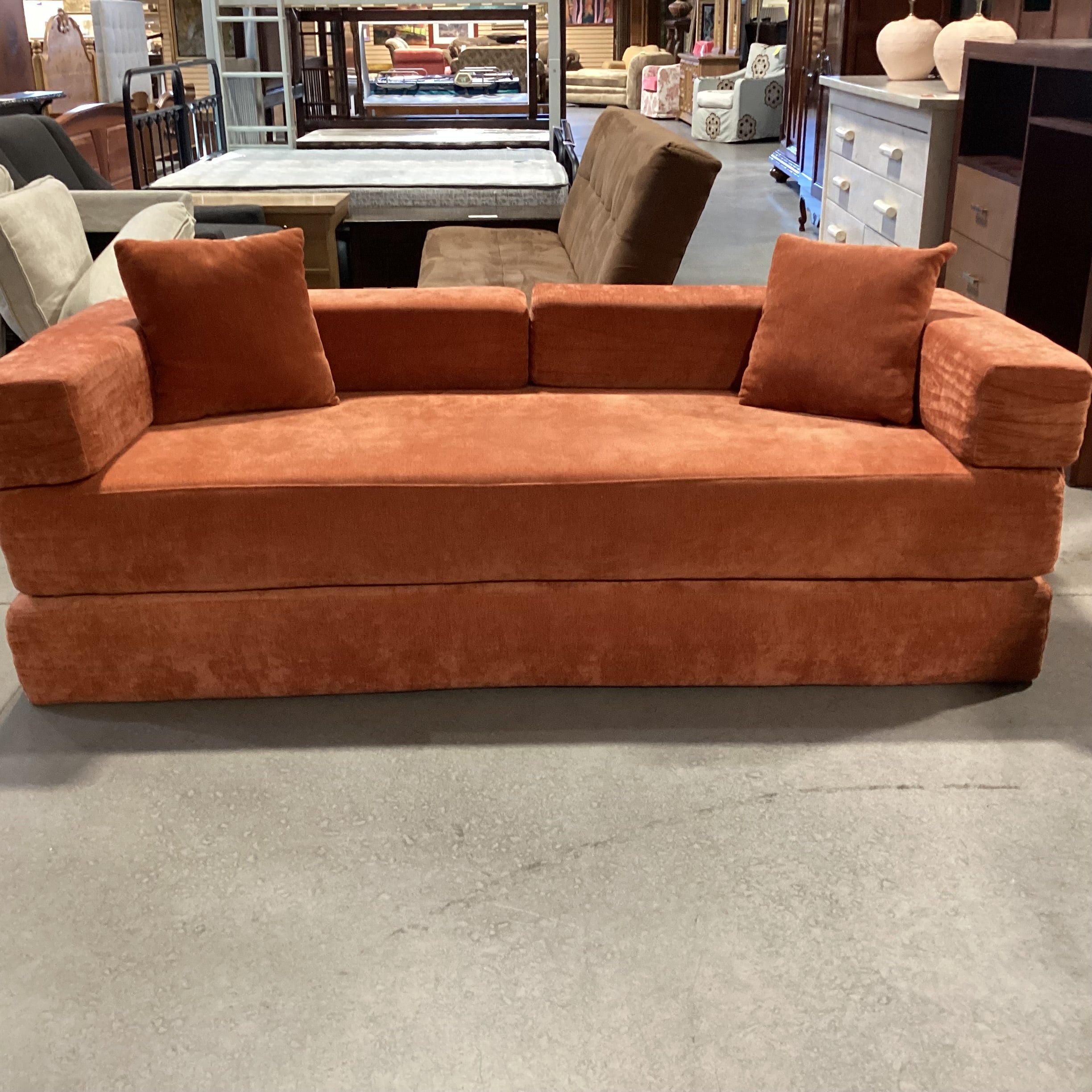 Burnt Orange Chenille Woven Convertible Sofa 81"x 32" to 65"x 26"
