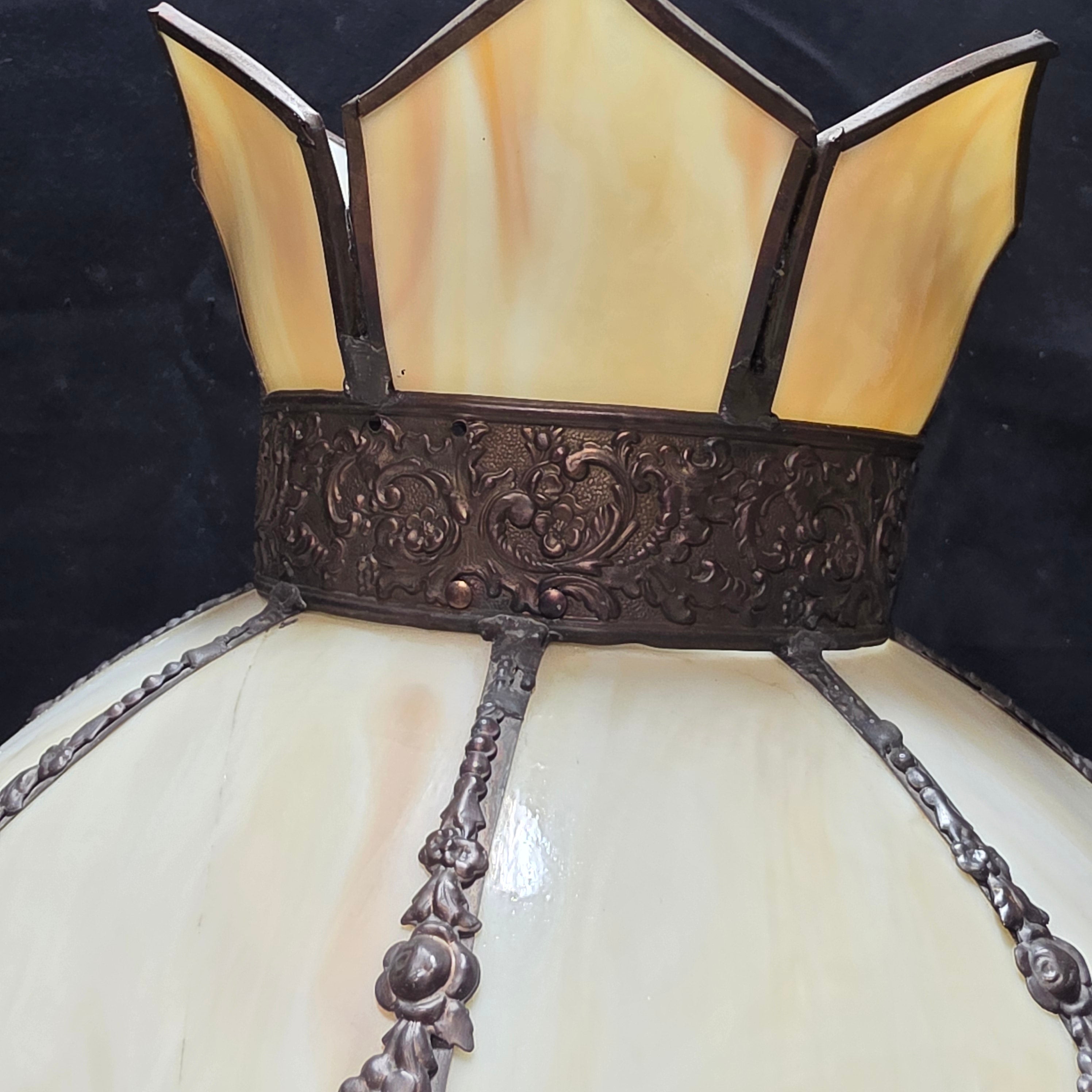 Unique Shape Antique Slag Glass (Cream, White & Blue) Tree Base Table Lamp 13.5"Dx26"