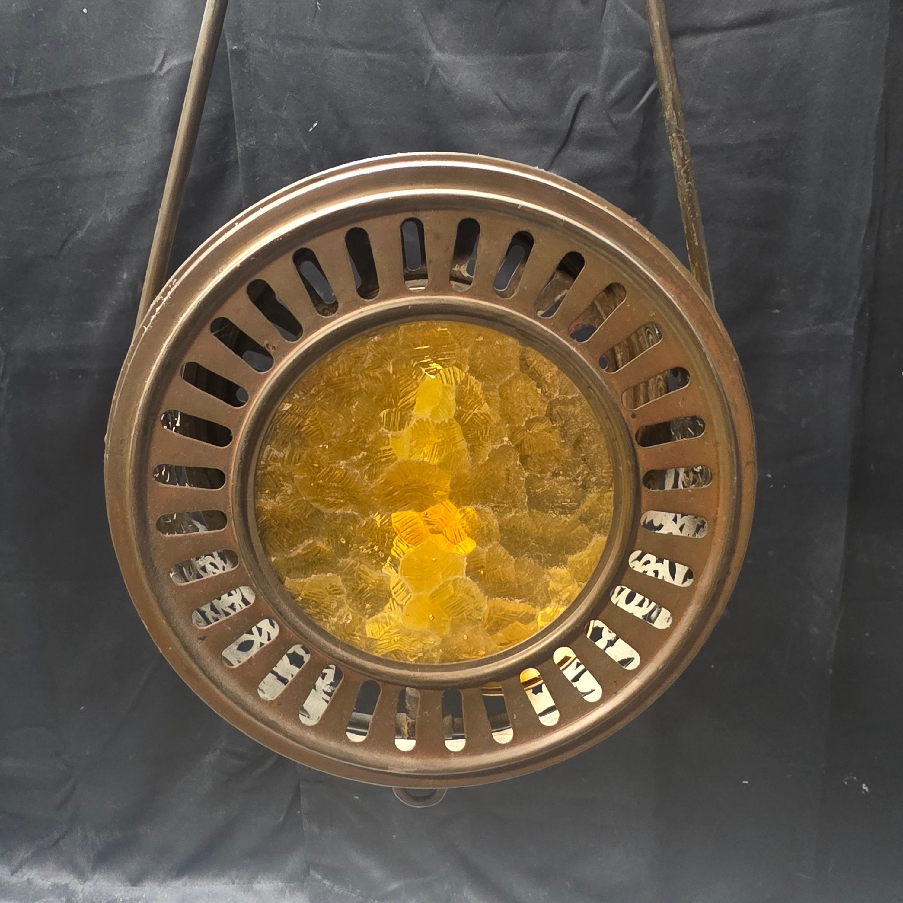 Circa 1860's East Lake Aesthetic Converted Oil Amber Glass Pendant Light 12"x6.75"x40"