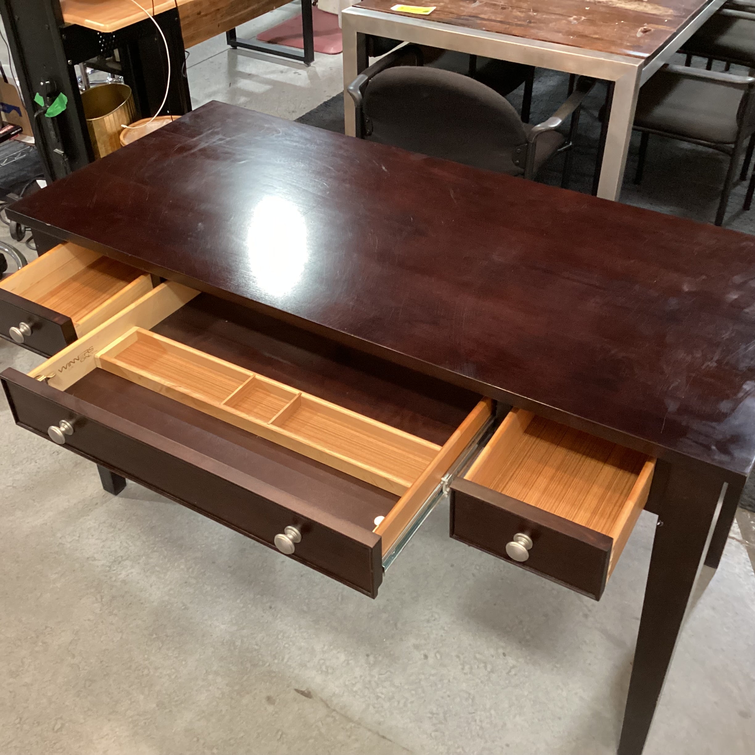 Winners Only Dark Finish Wood 3 Drawer Desk 54"x 24"x 30.5"
