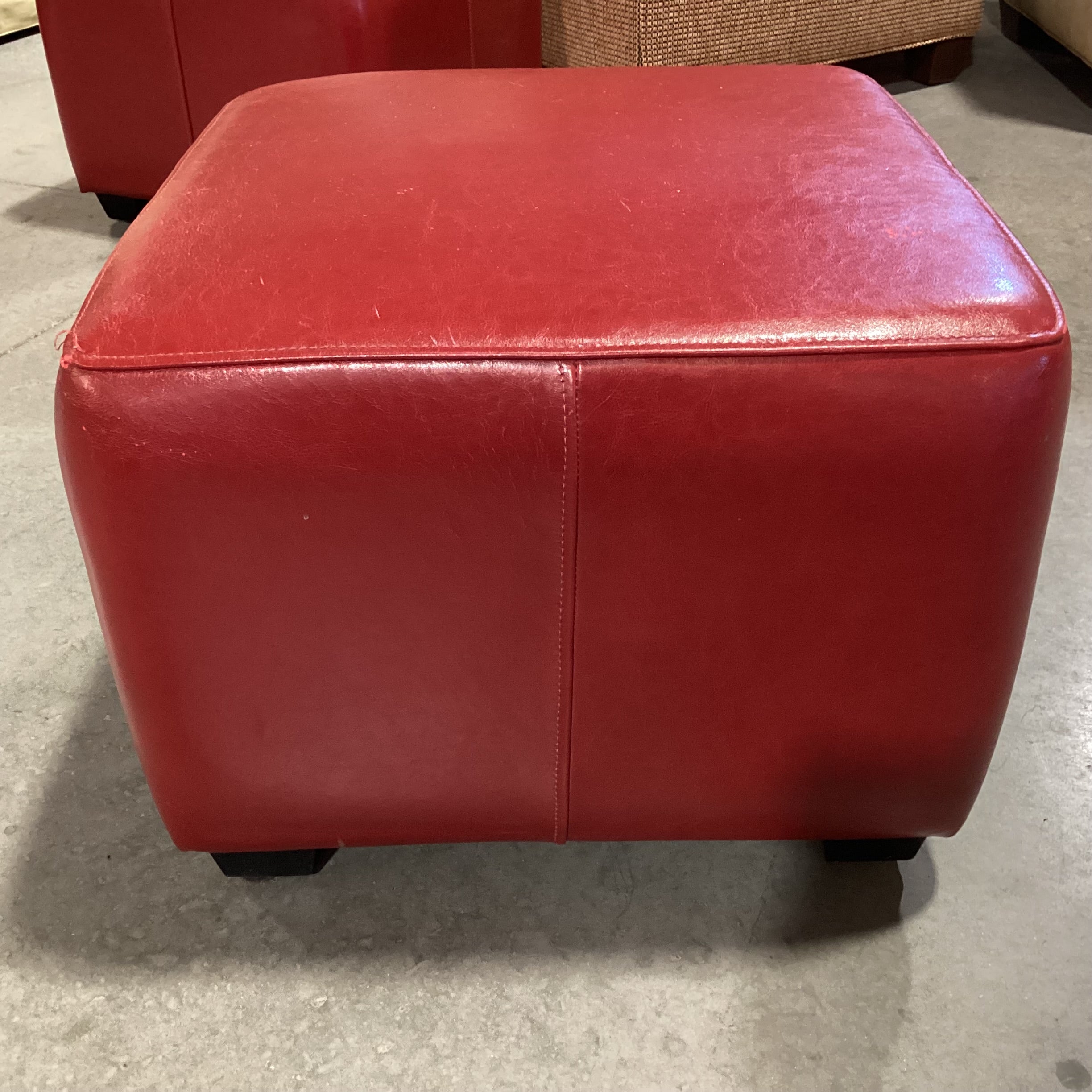 Red Leather Ottoman 21"x 21"x 16"