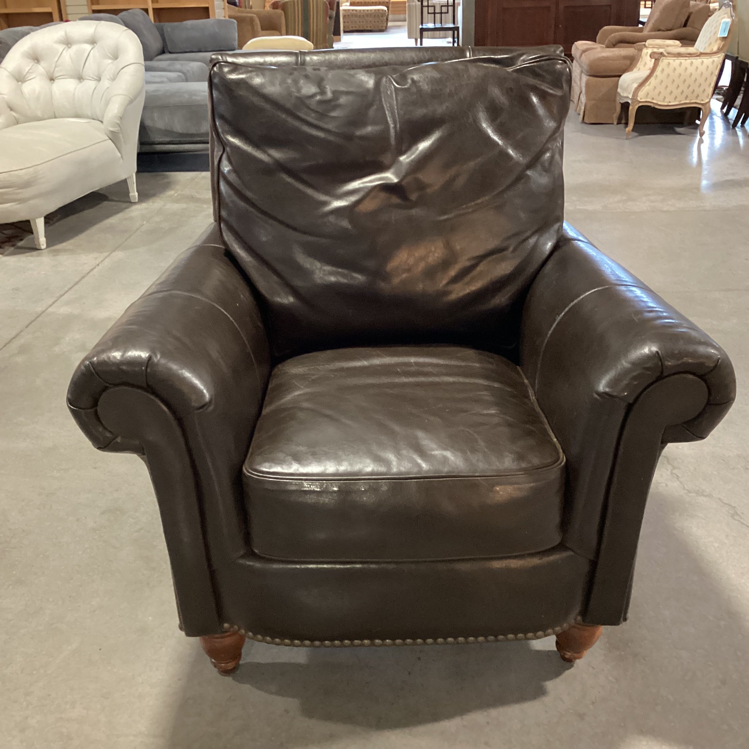 Paul Robert Dark Chocolate Leather Nailhead Chair 38"x 36"x 38.5"