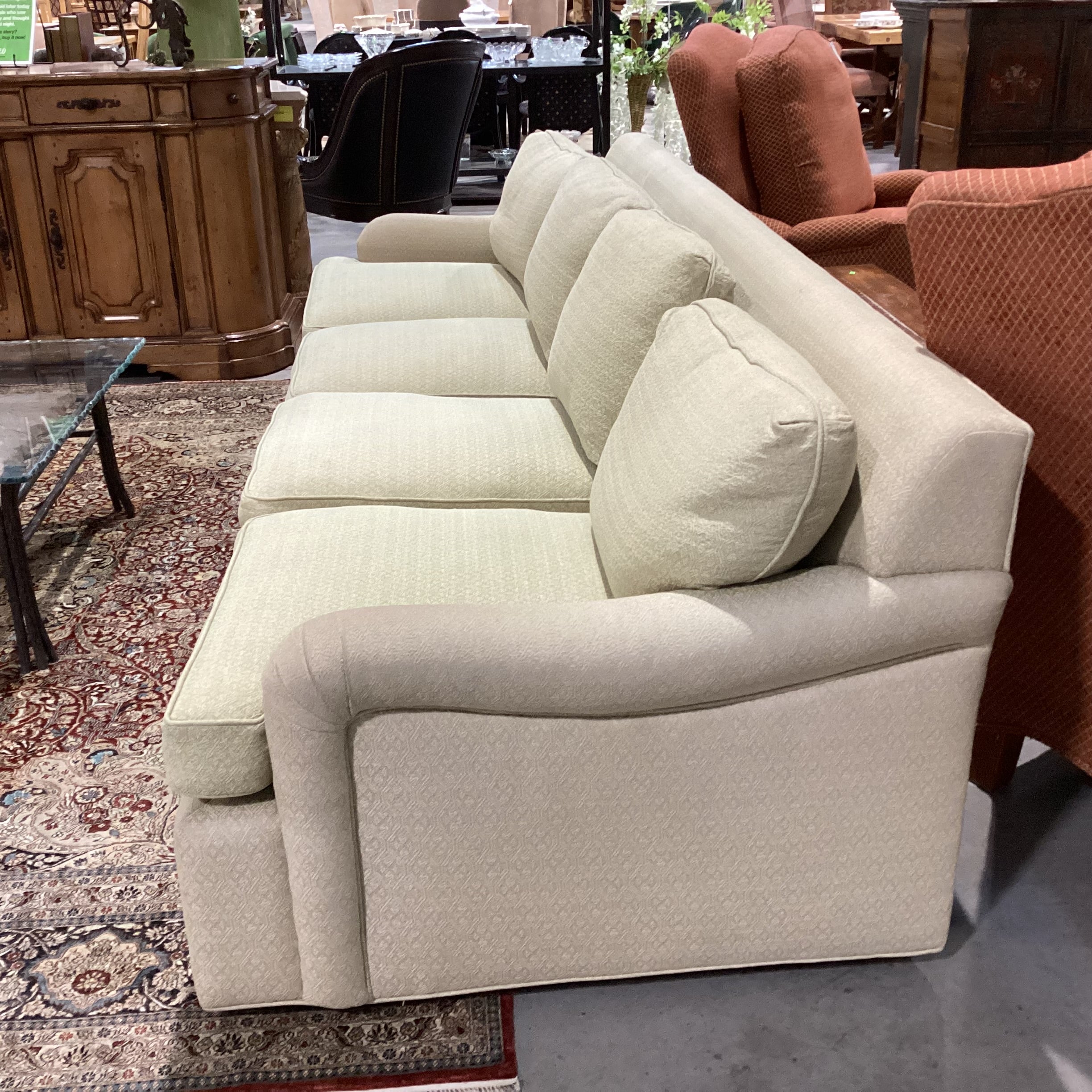 Vintage Avery Boardman Green & Gold Textured Pattern 4 Seat Sofa 108"x 40"x 32"