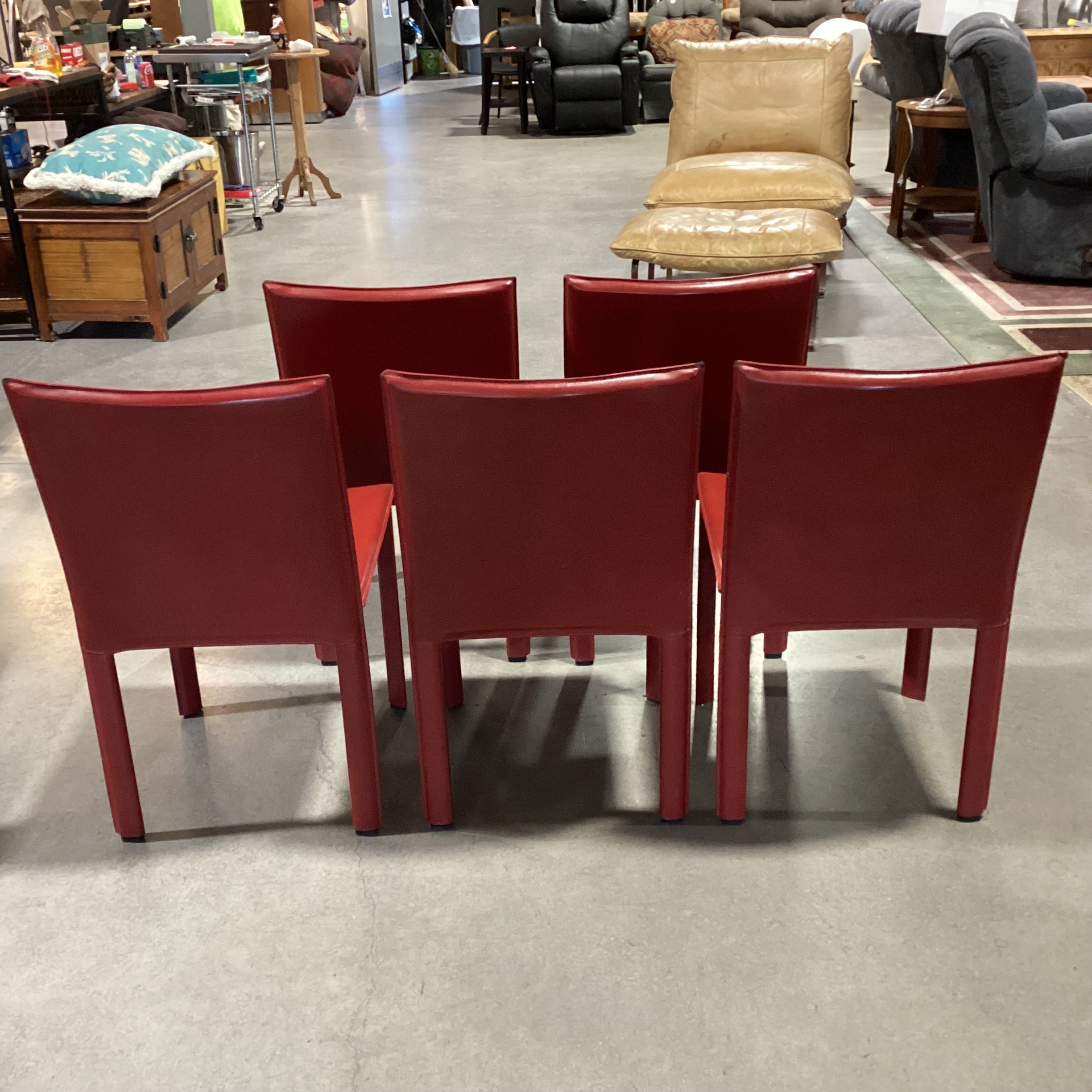 SET of 5 Maria Yee Red Leather Dining Chairs 18.5"x 18.5"x 33.5"