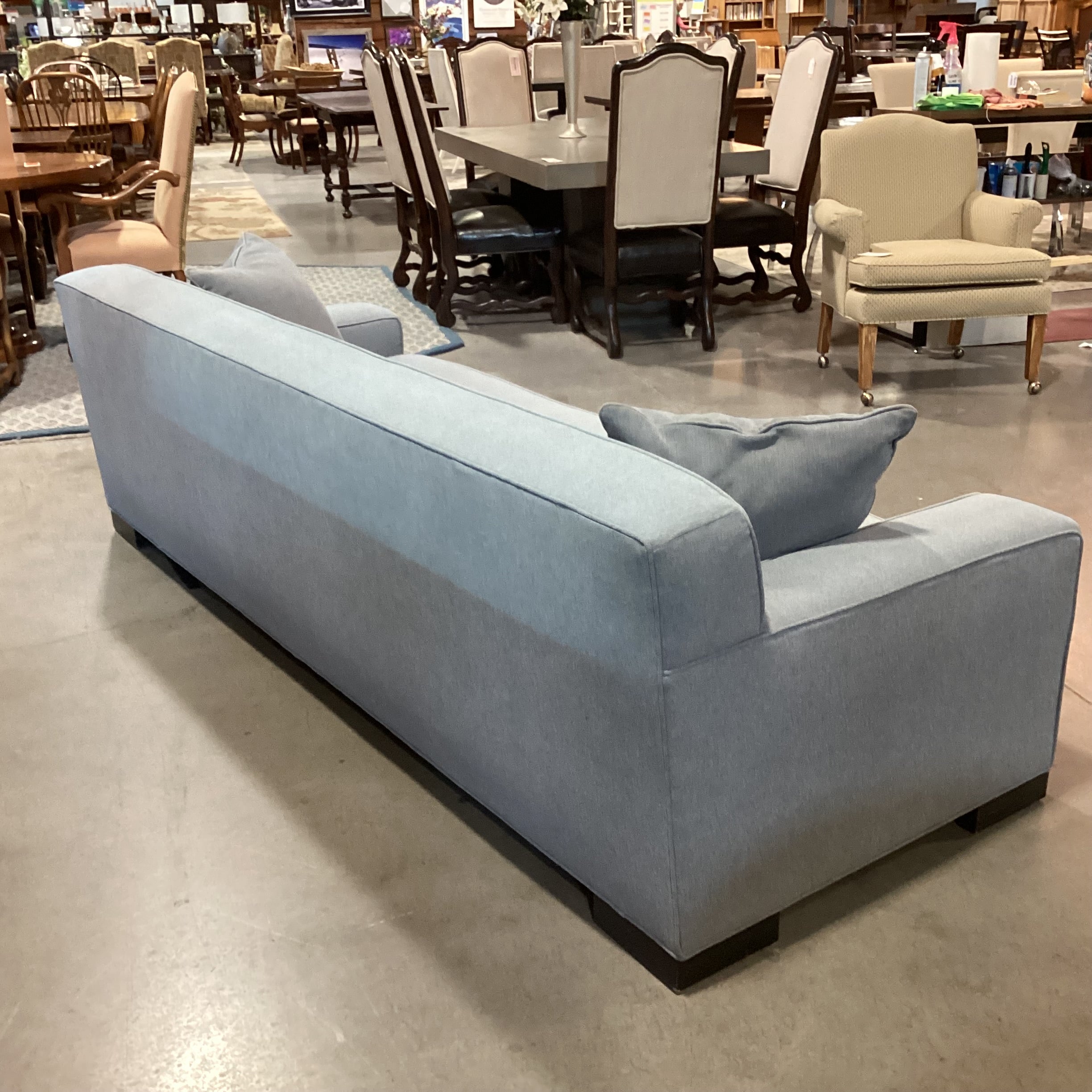Mid Century Modern Style Blue Grey Wool Button Tufted Back Long Sofa 98"x 36"x 30"