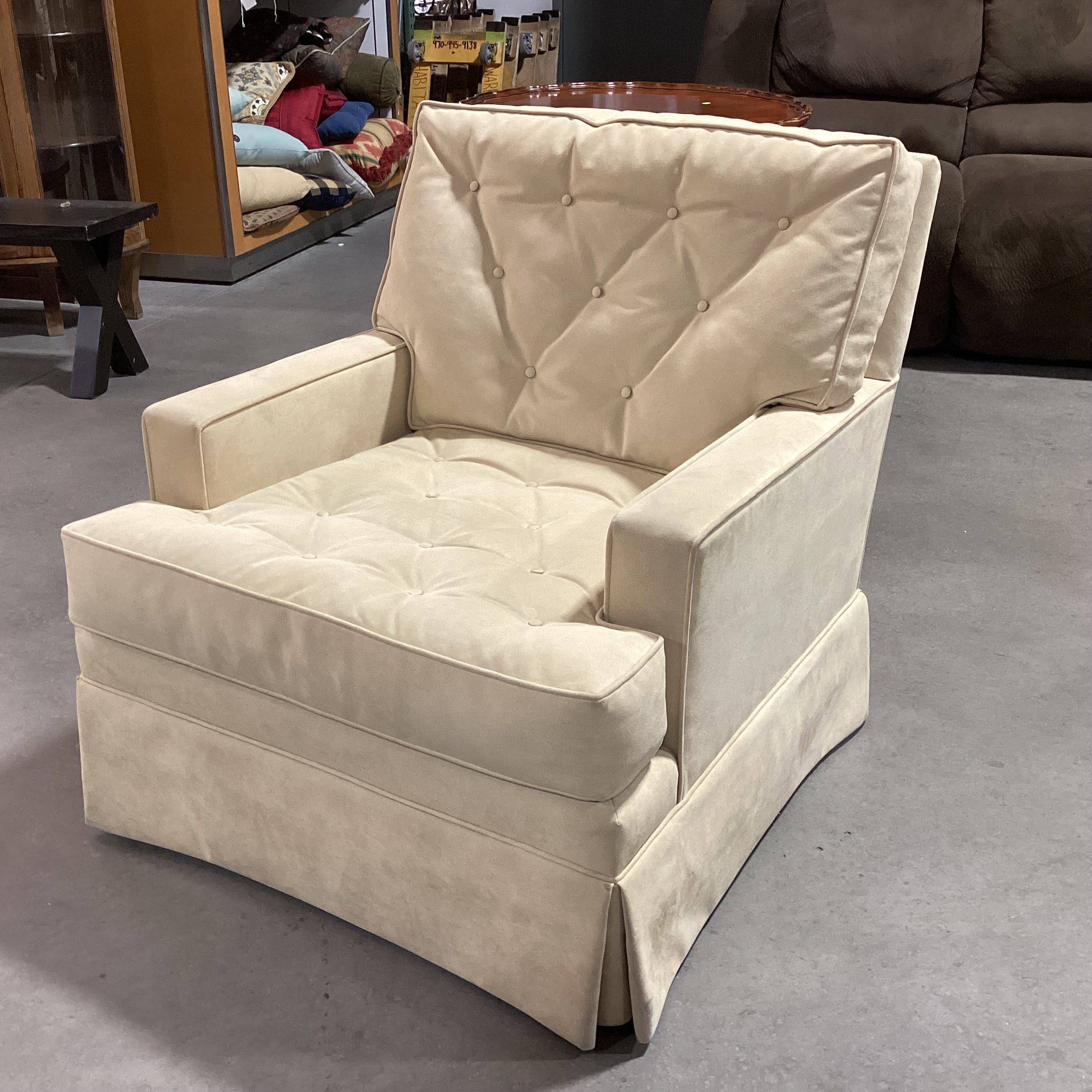 Edward Ferrel Golden Ultra Suede Button Tufted Swivel Chair 32"x 35"x 33"