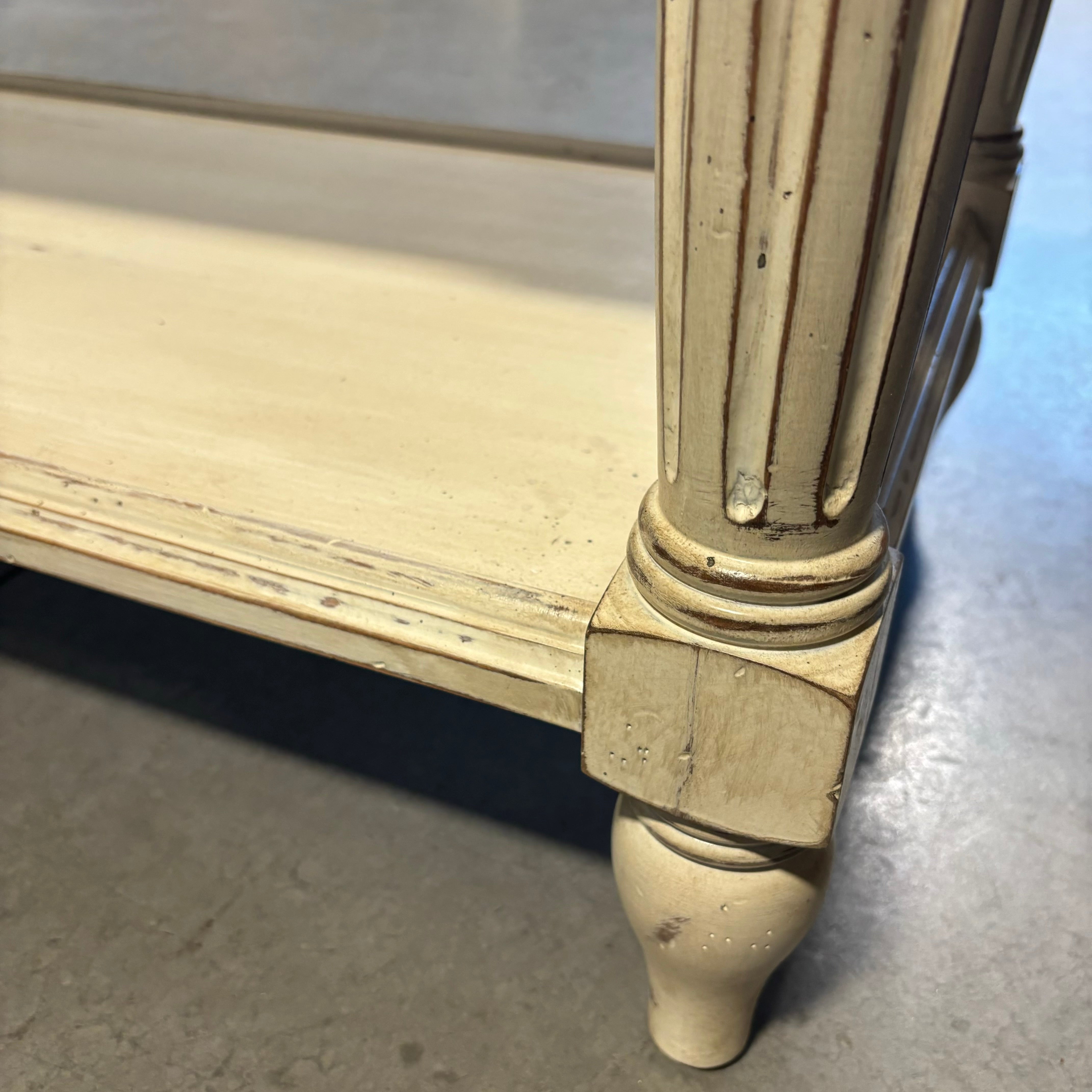 Vintage White Washed Wood 2 Tiered 1 Drawer End Table 36"x 20"x 27"