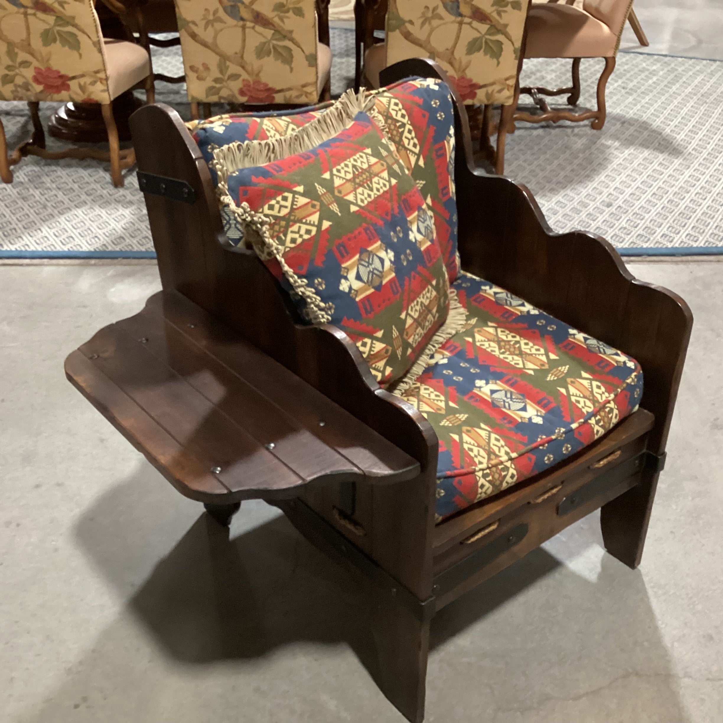 Art in Fine Forms Custom Dark Finish Plank Wood Iron & Rope Southwest Cushions with Side Table Chair 35"x 31"x 34"