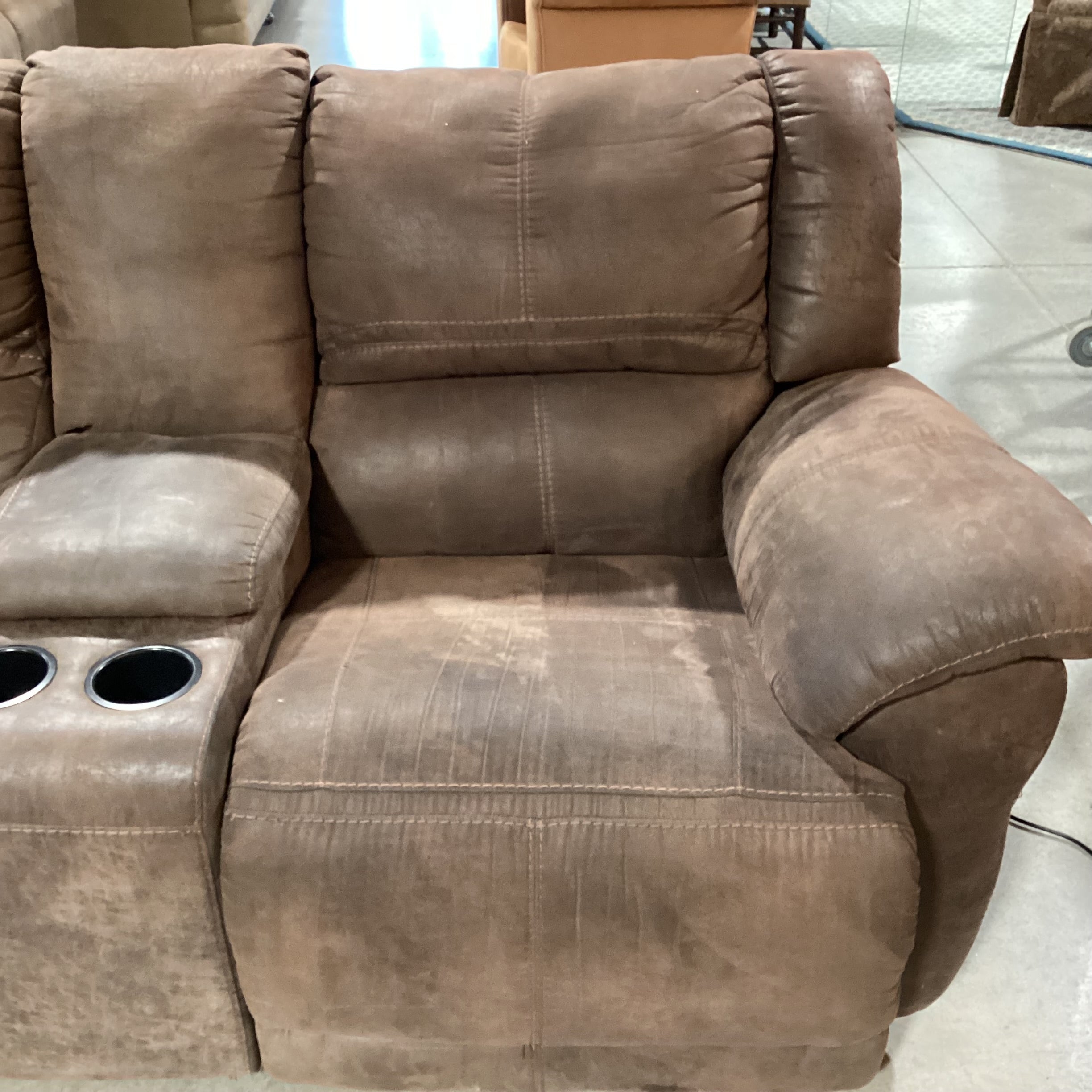 Brown Micro Suede Double Recling with Console Power Sofa 80"x 38"x 36"