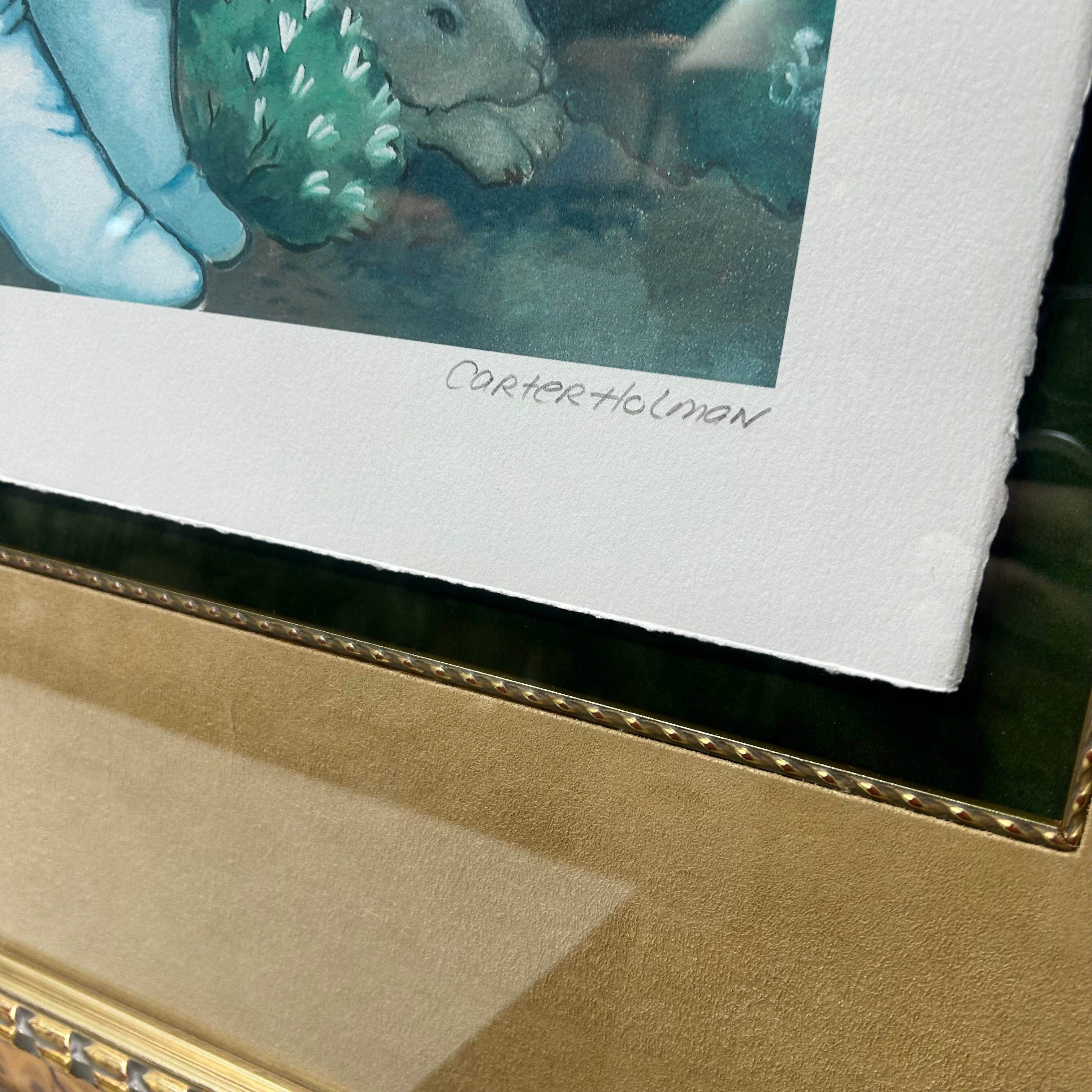 Carter Holmon Signed Lithograph "Sunshine" With Burl Wood Frame And Suede Matt  42.5"x 49.5"