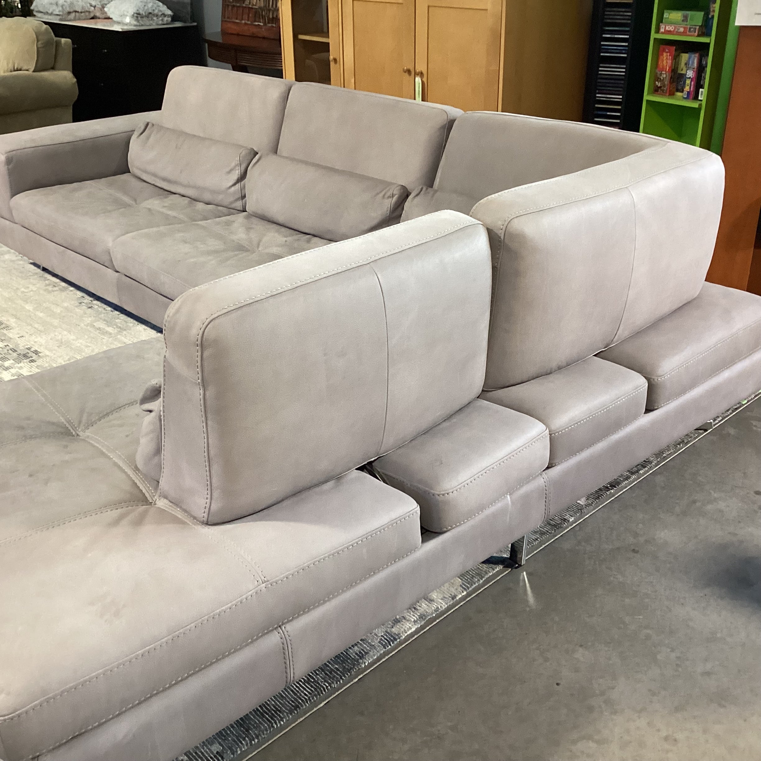 Max Divani Italian Grey Leather 2 Piece with Chaise Sectional 93"x 123"x 44"x 35"