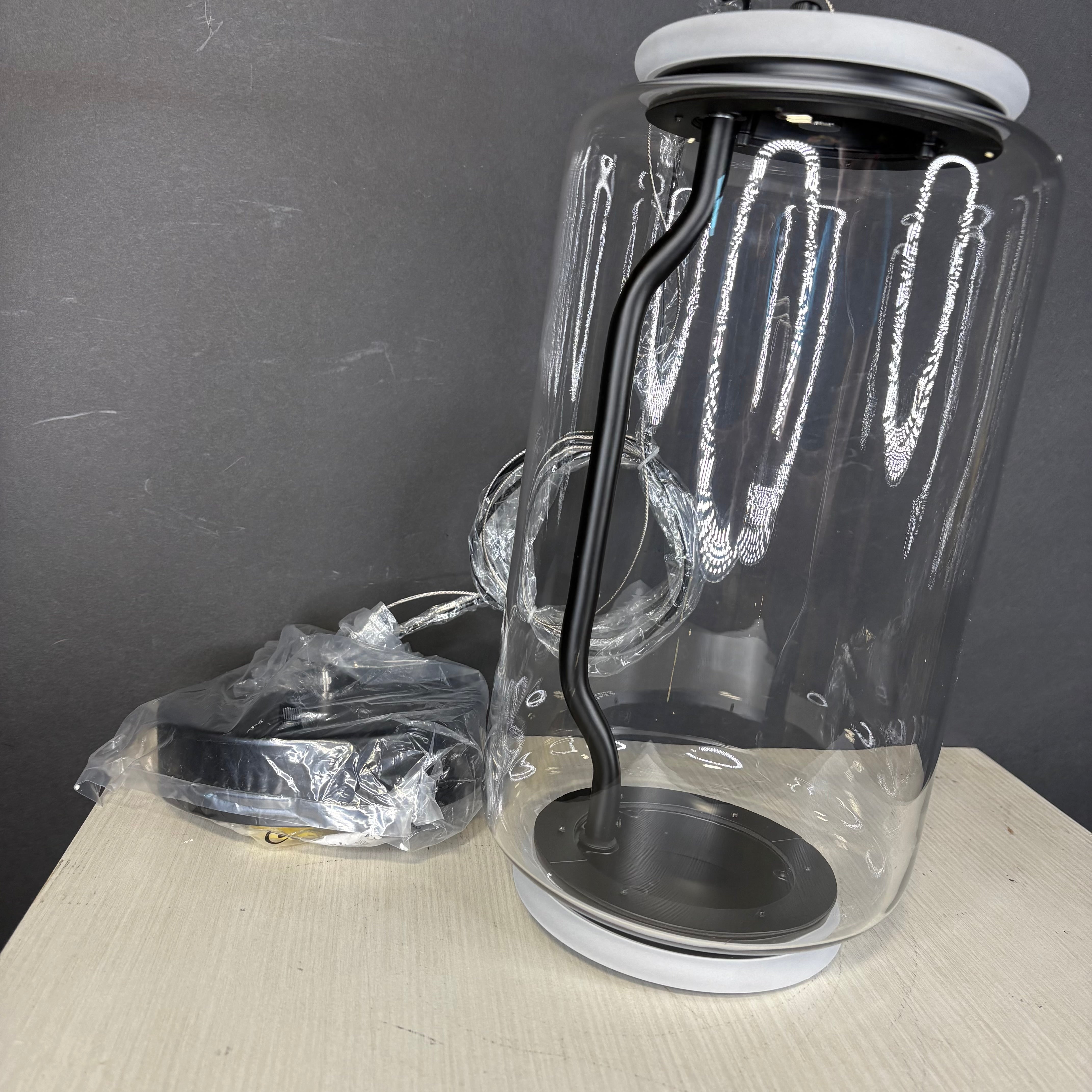 Flos Noctambule LED Matte Black and Glass Ceiling Pendant 7” Diameter x 13” - 65”