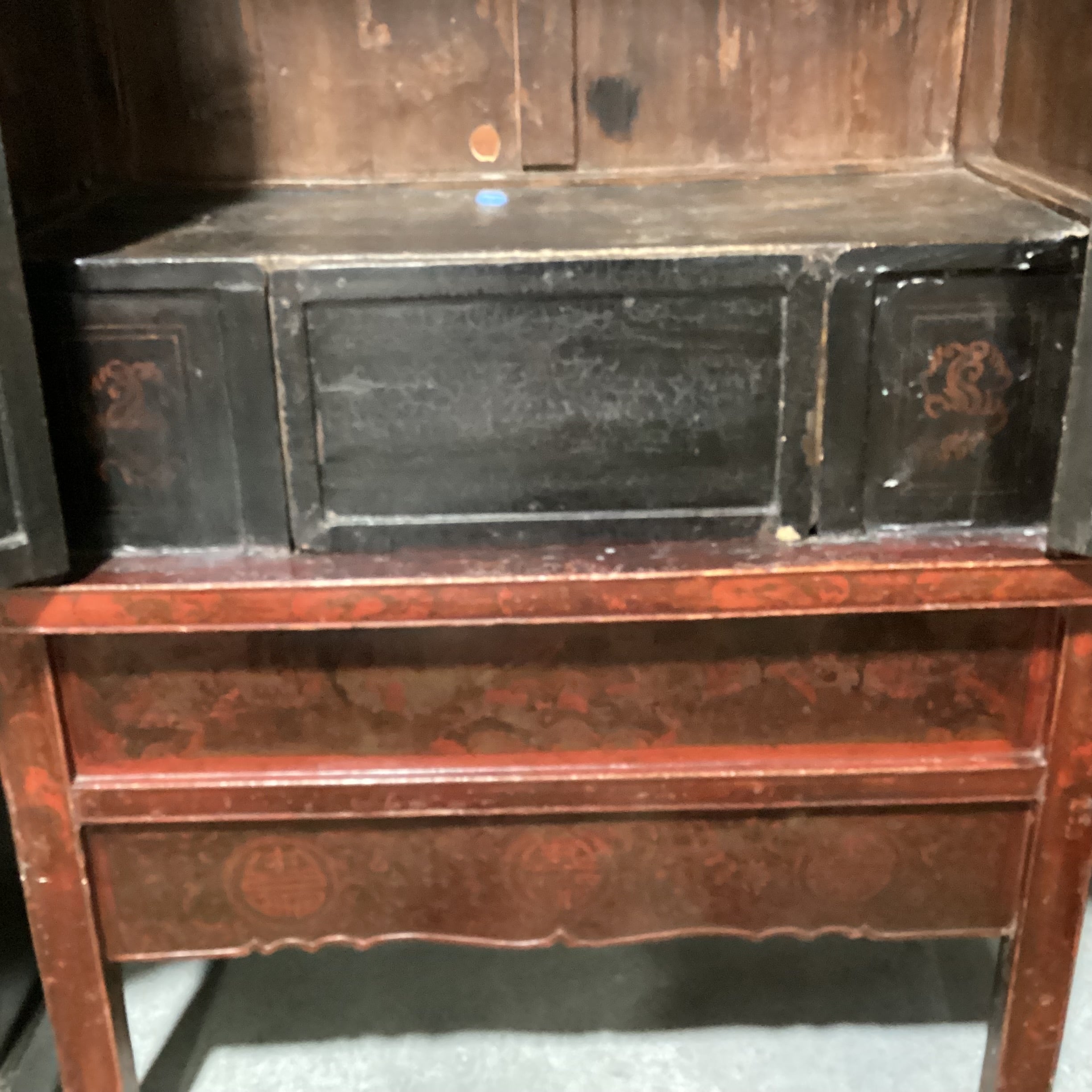 Antique Asian Red Lacquered 2 Door Armoire 45"x 23"x 77"