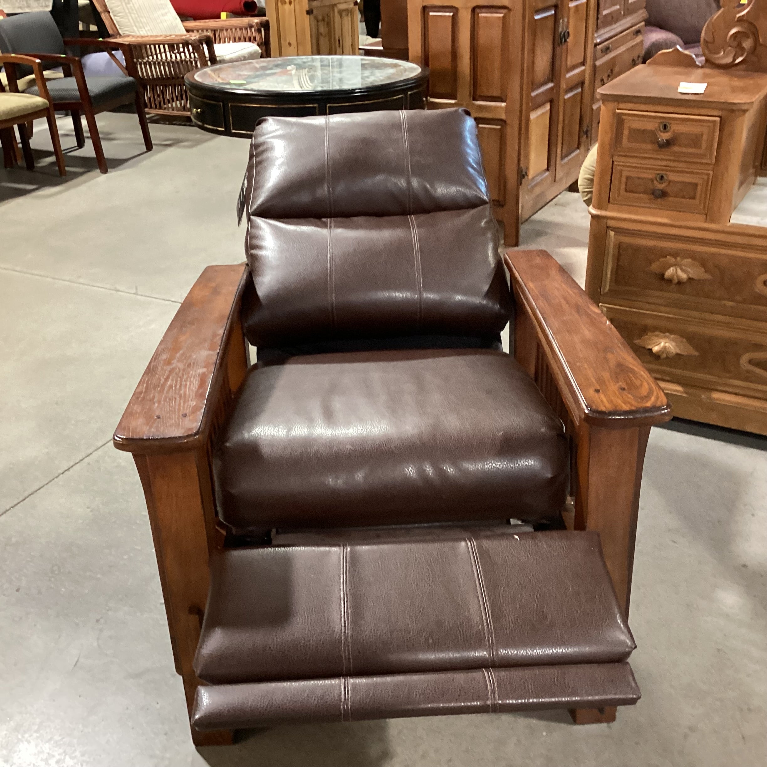 Ashley Signature Design Faux Leather & Wood Mission Style Santa Fe Recliner Chair 34"x 39" to 62"x 42"