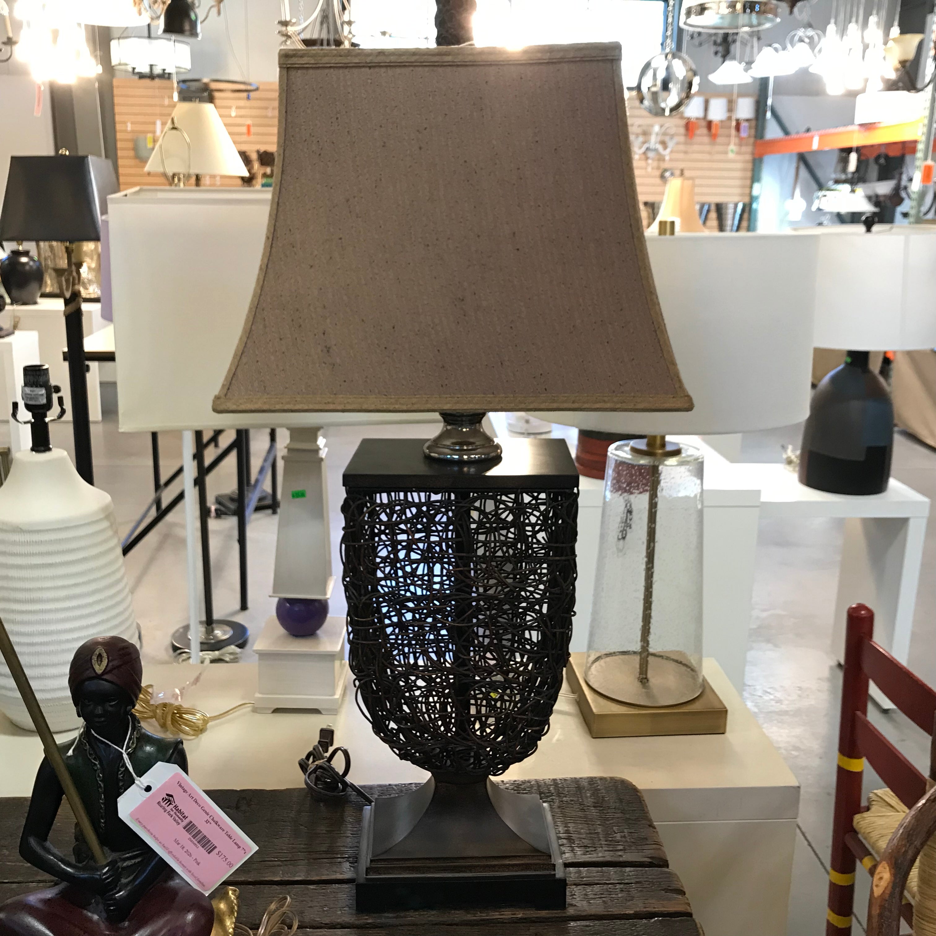 Woven Ratter Brown Table Lamp 8"x 5.5"x 35"