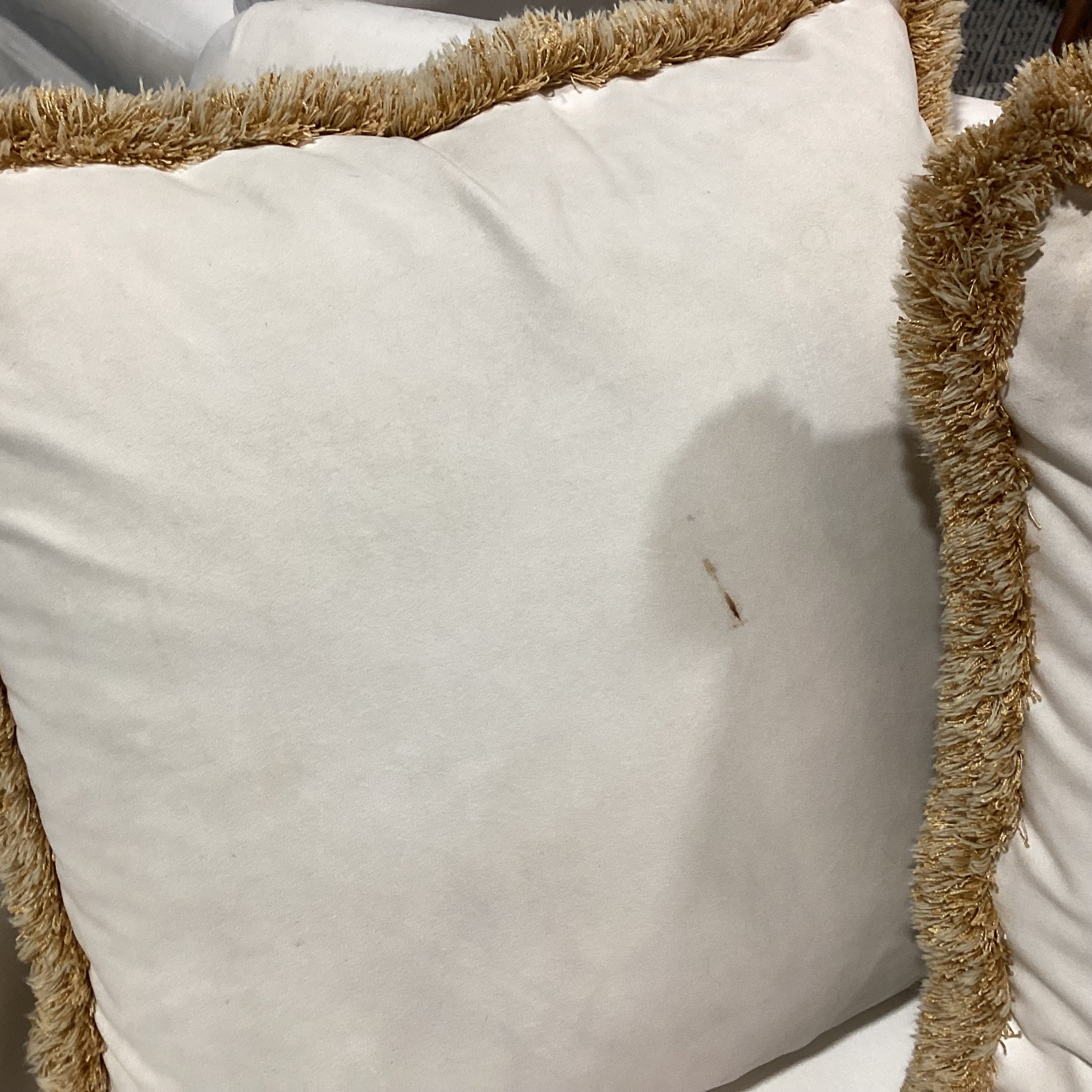 Custom Cream with Gold Tan Fringe Down Mix Roll Arm Sofa 85"x 40"x 31"