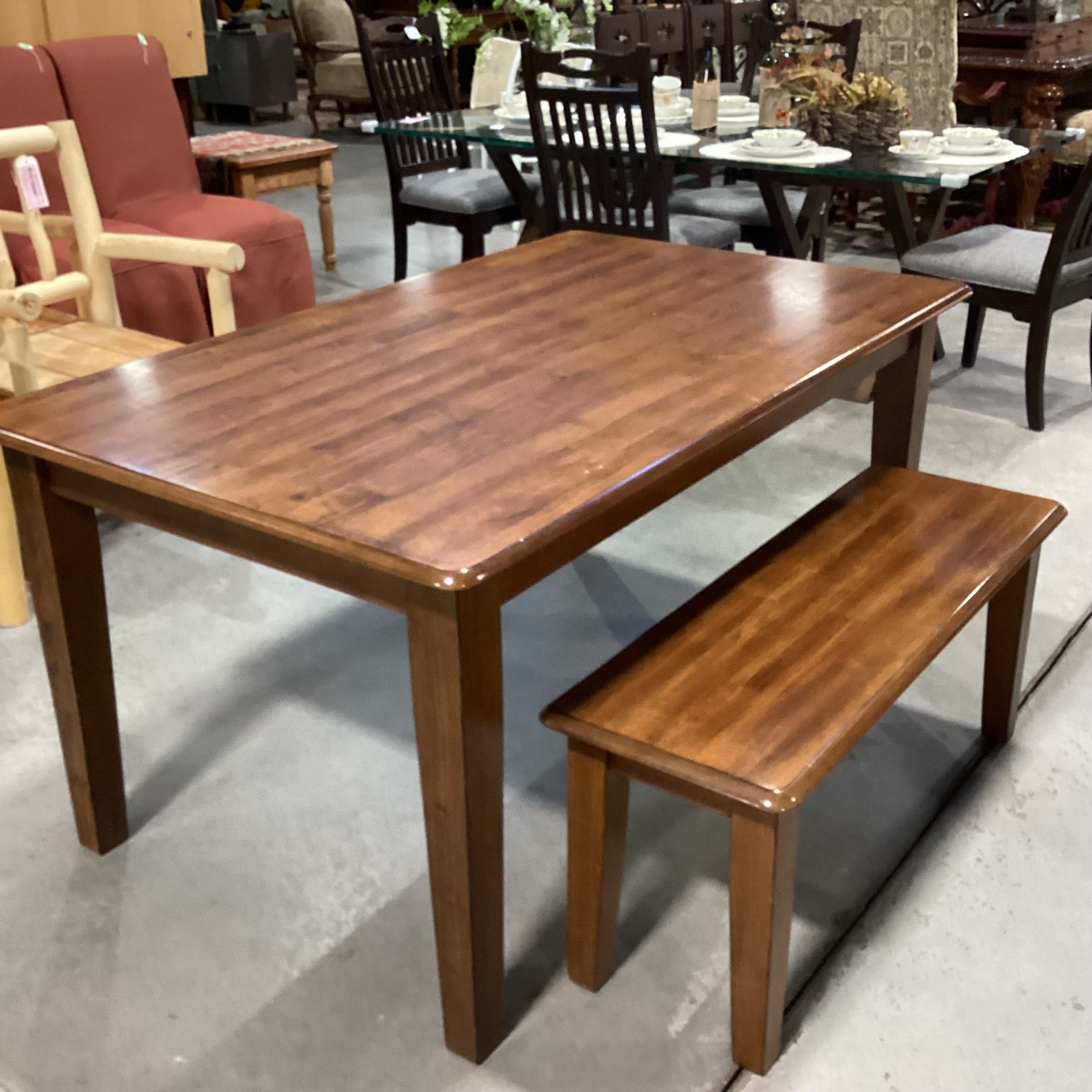 Finished Wood Table & Bench Dining Set 60.5"x 36.5"x 29.5"