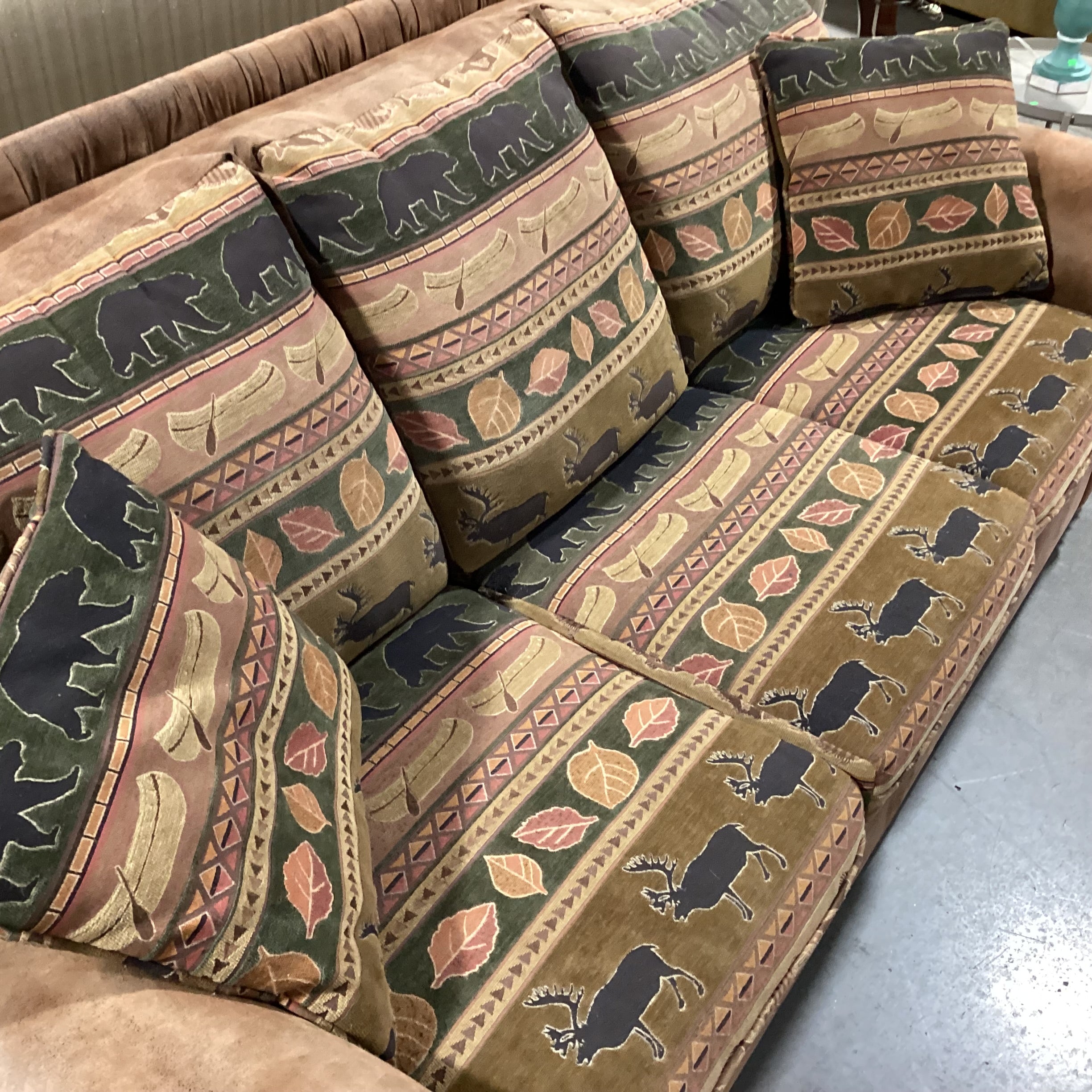 Ultra Suede Animal Cabin Upholstery Nailhead Sofa 90"x 38"x 38"